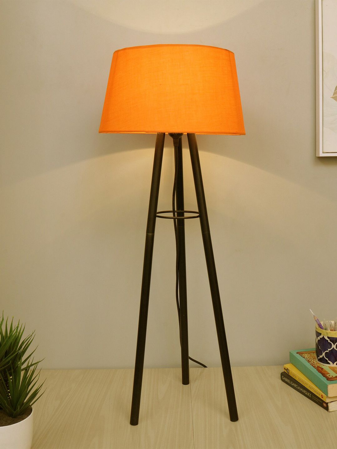 Homesake Orange & Black Solid Contemporary Tripod Table Lamp Price in India