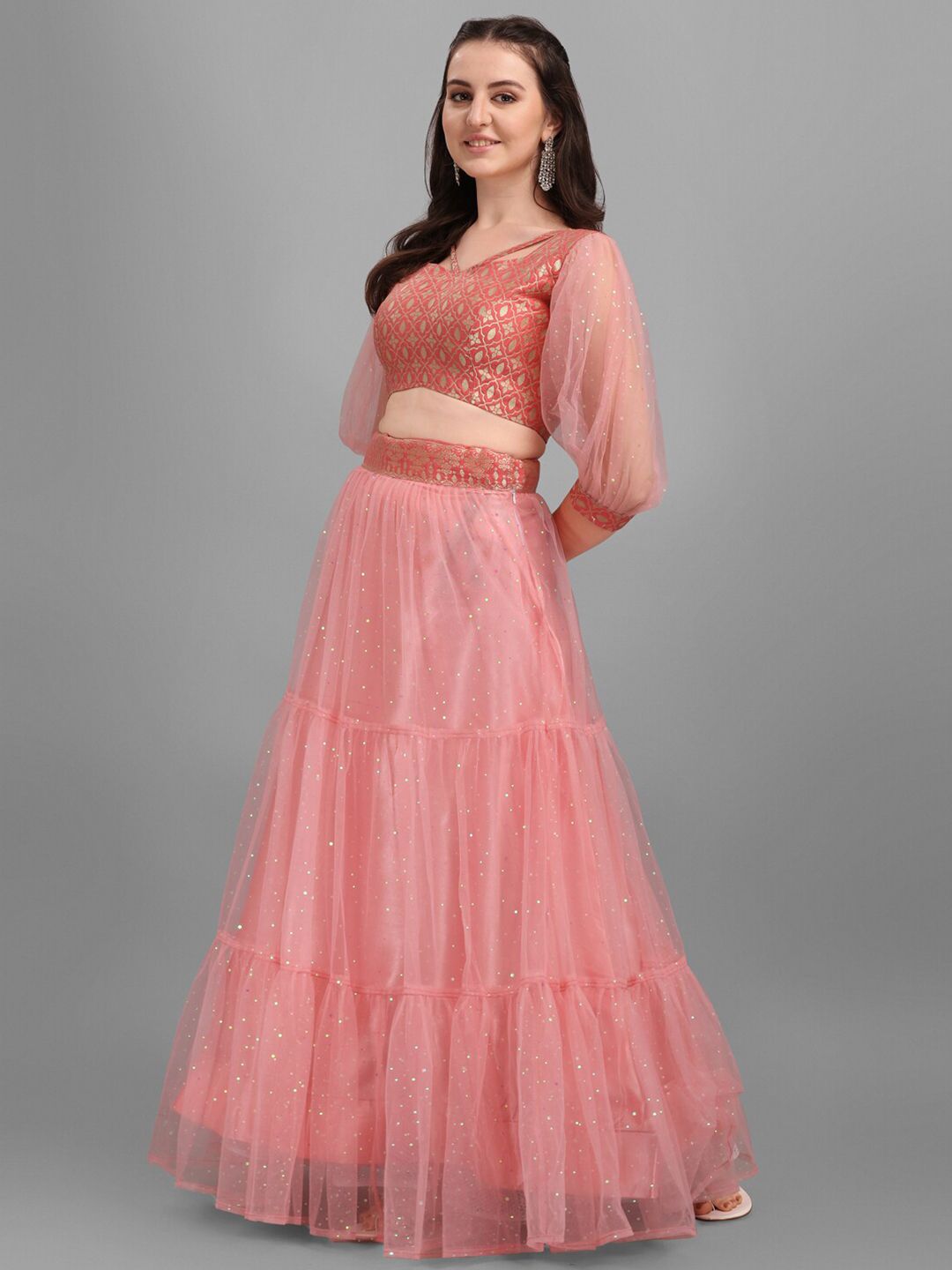 PURVAJA Pink & Gold-Toned Ready to Wear Lehenga & Unstitched Price in India