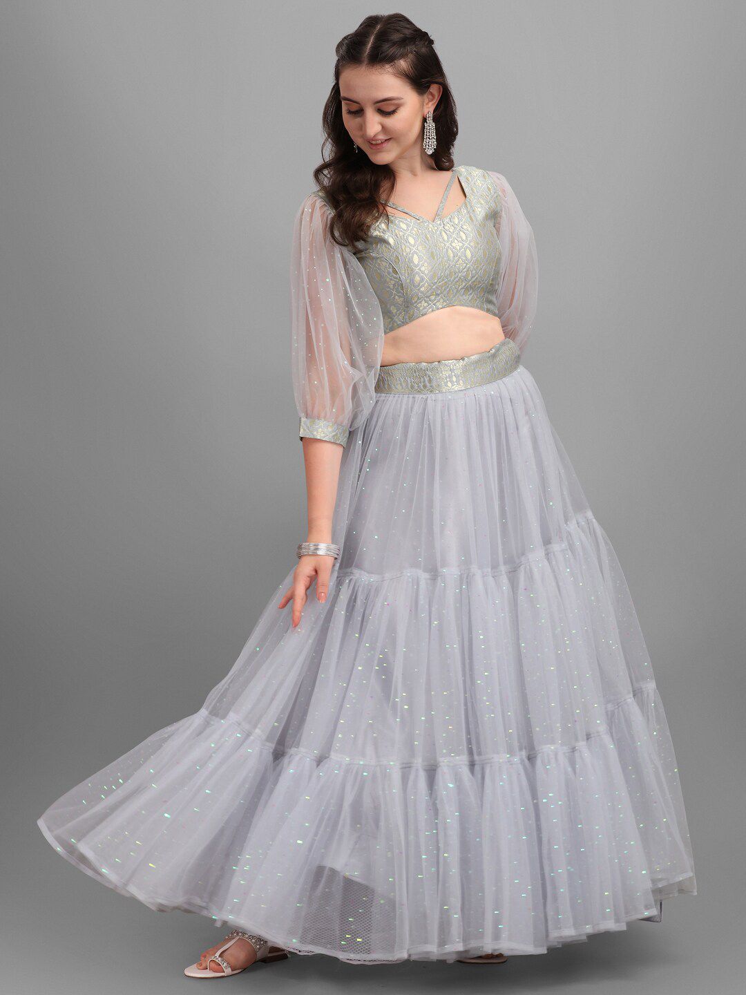 PURVAJA Grey & Gold-Toned Ready to Wear Lehenga & Unstitched Price in India