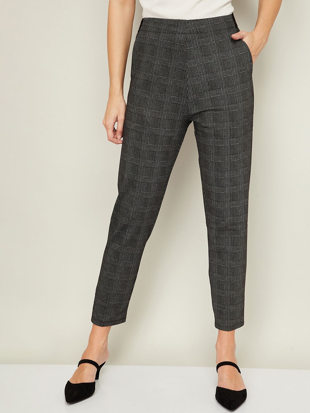 CODE by Lifestyle Women Grey Checked Trousers Price in India