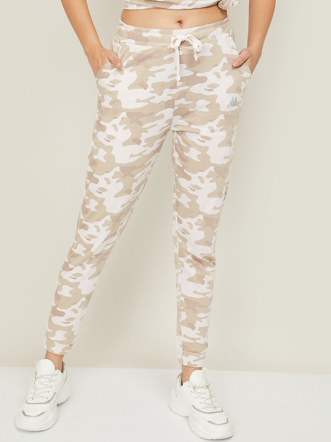 Kappa Beige & White Printed Regular Fit Cotton Joggers Price in India