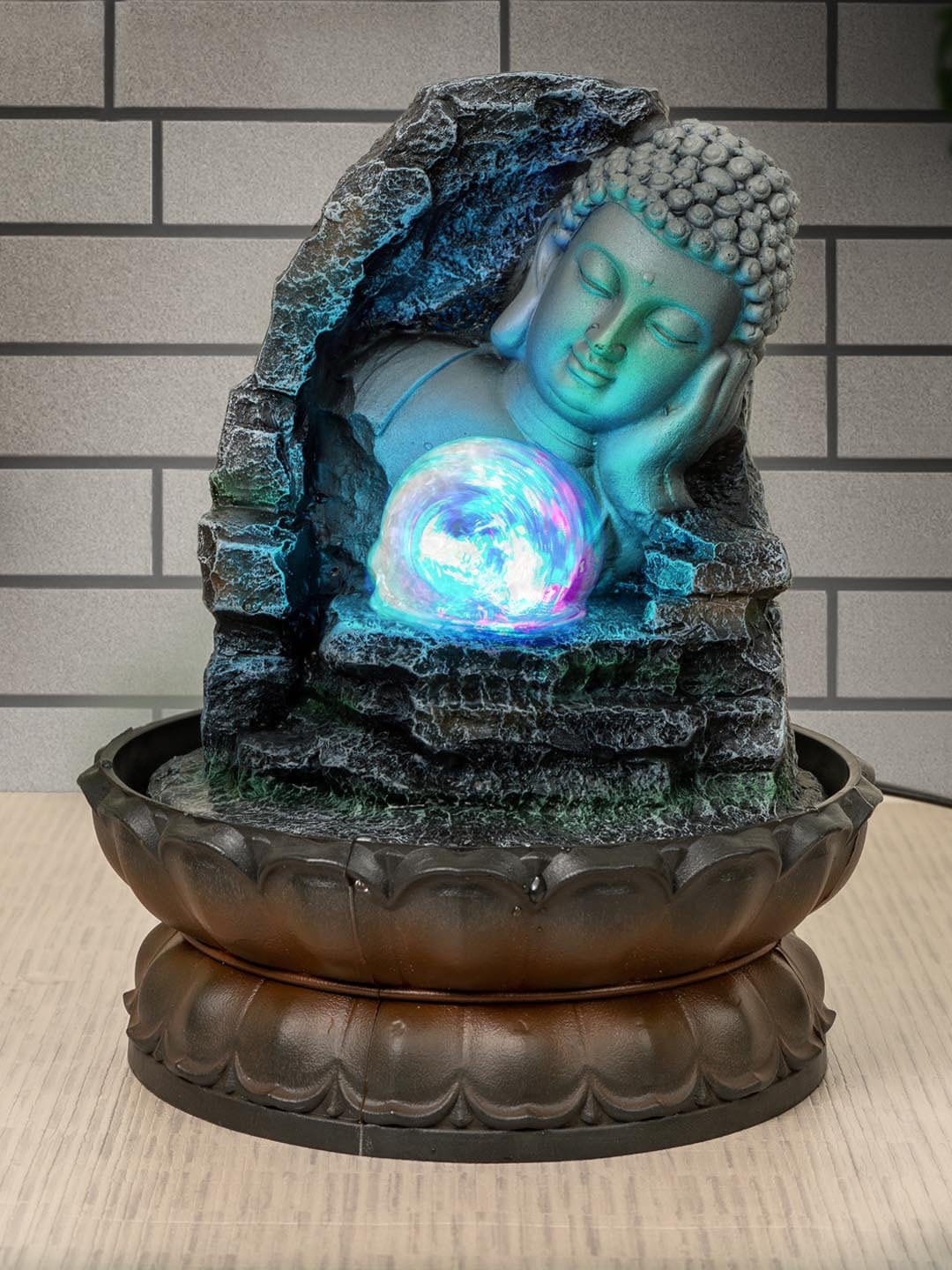 TIED RIBBONS Grey & Brown Buddha Table Top Water Fountain With LED Light Price in India