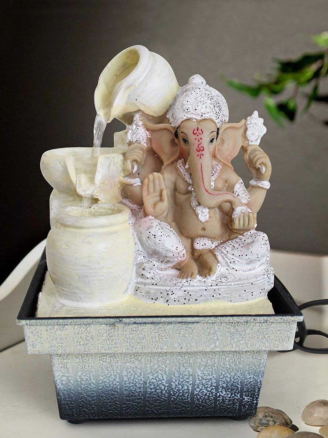 TIED RIBBONS White & Brown Ganesha Table Top Water Fountain Price in India