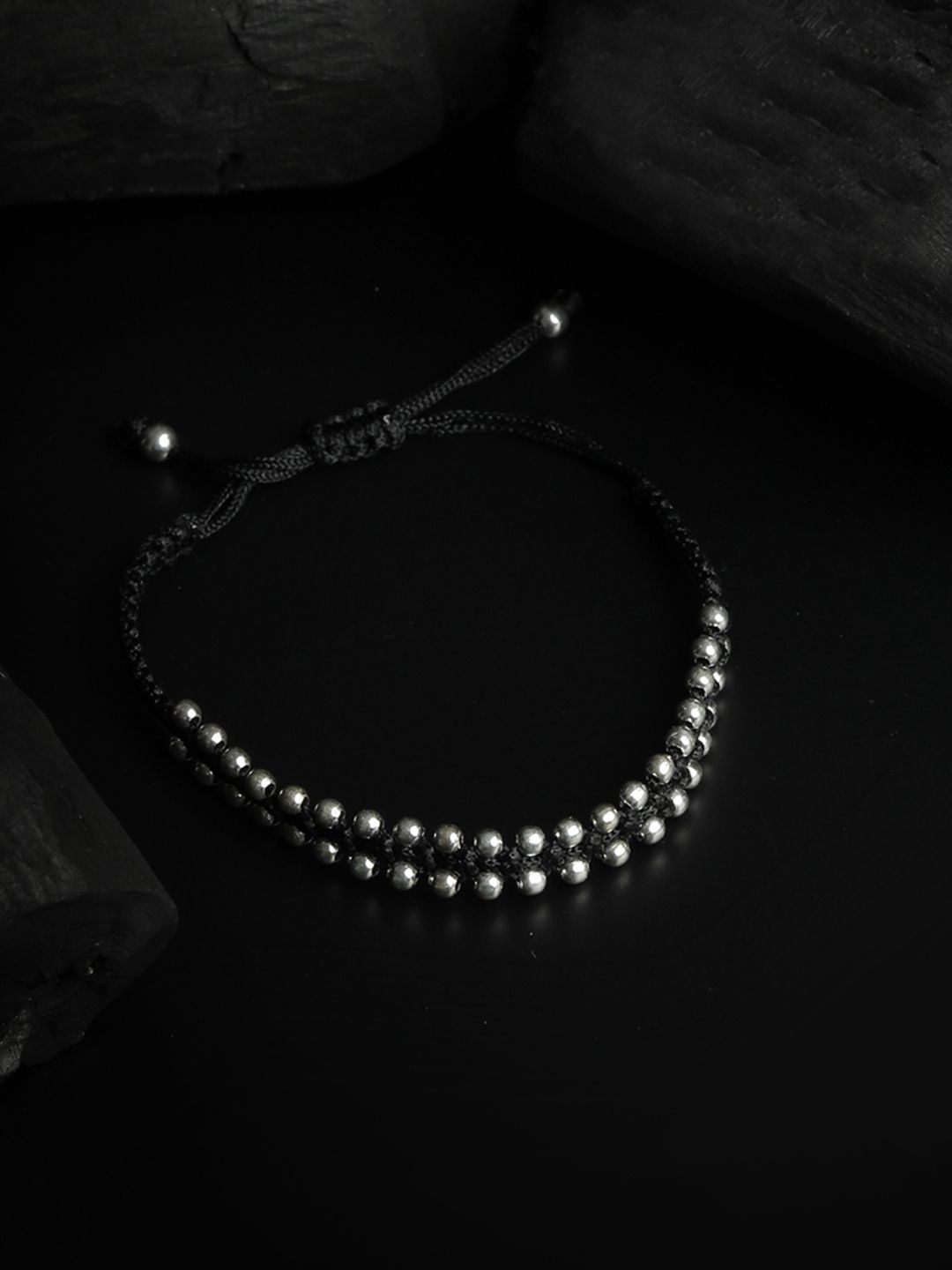 SHEER by Priyaasi Women Black 92.5 Sterling Silver Thread Anklet & Bracelet Price in India