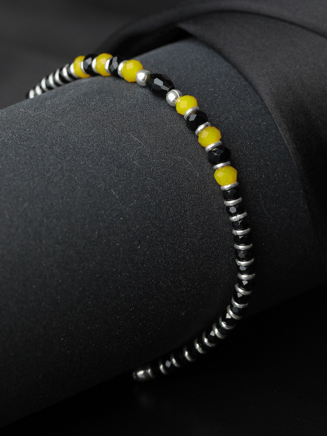 SHEER by Priyaasi Women Black & Yellow Beaded 92.5 Sterling Silver Wraparound Bracelet Price in India