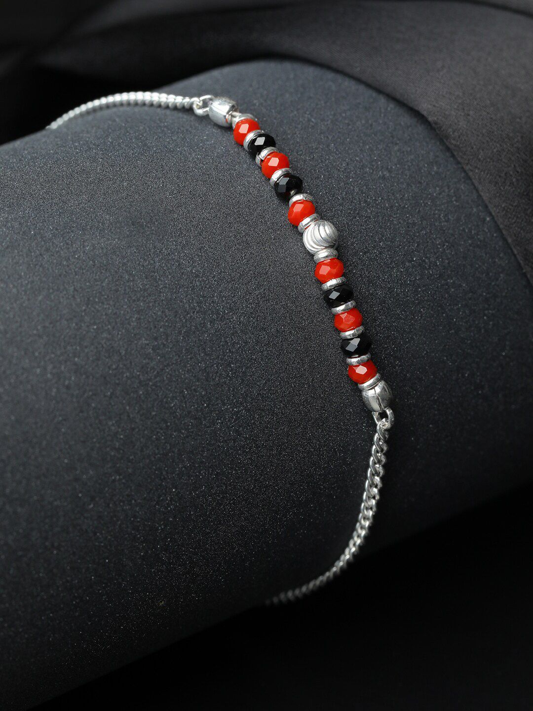 SHEER by Priyaasi Women Red & Black Beaded 92.5 Sterling Silver Handcrafted Bracelet Price in India
