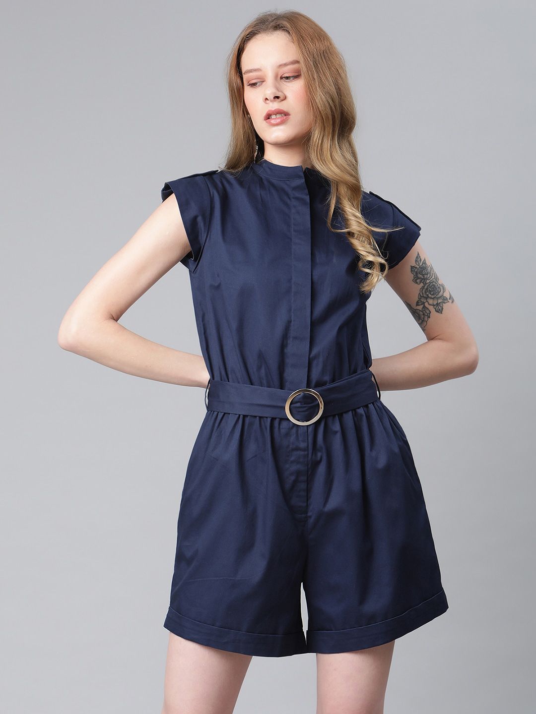 VANCA ECO Navy Blue Playsuit With Belt Price in India