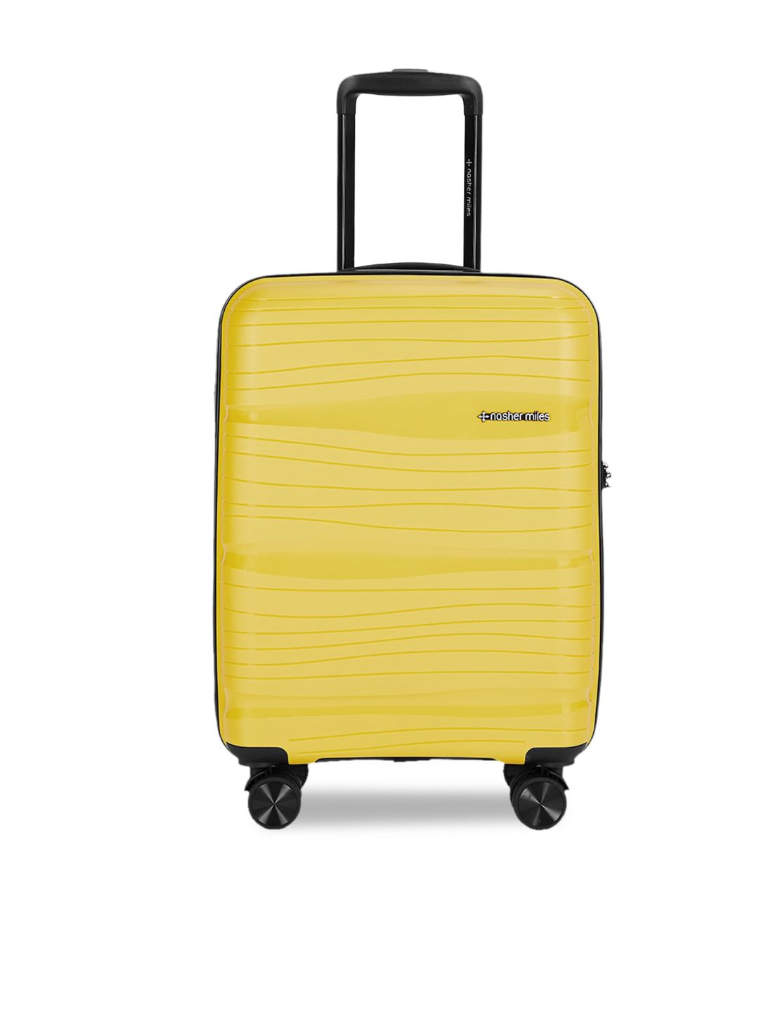 Nasher Miles Yellow & Navy Blue Solid Hard Sided Small Trolley Suitcase Price in India