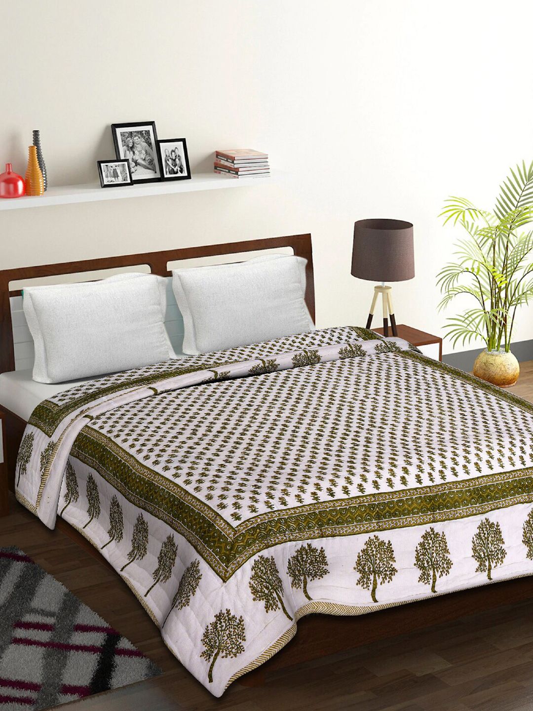 Tistabene Unisex Off White & Green Floral Mild Winter 200 GSM King Double Bed Dohar Price in India