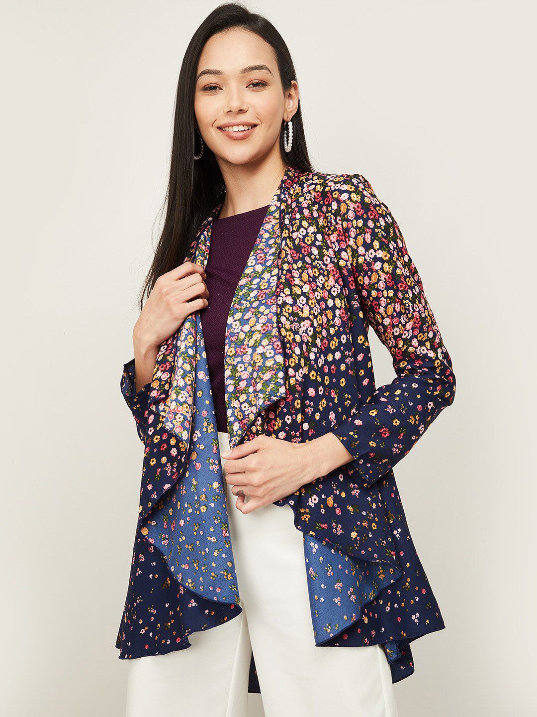 CODE by Lifestyle Women Navy Blue & Red Printed Shrug Price in India