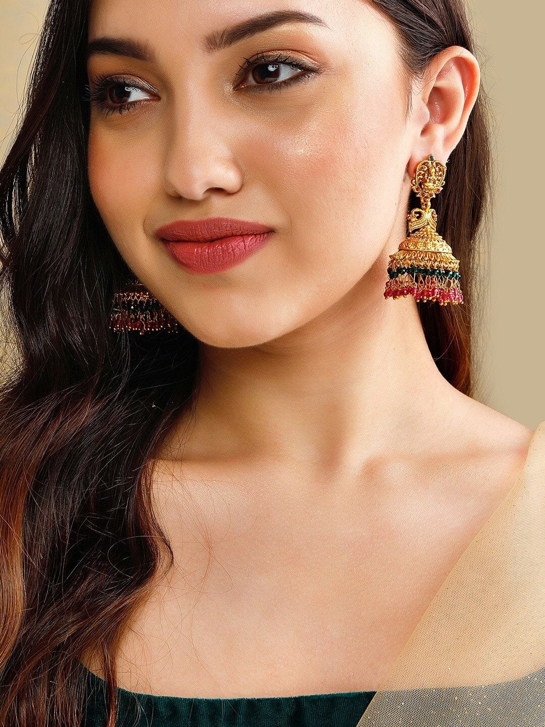 Rubans Gold-Toned Dome Shaped Jhumkas Earrings Price in India