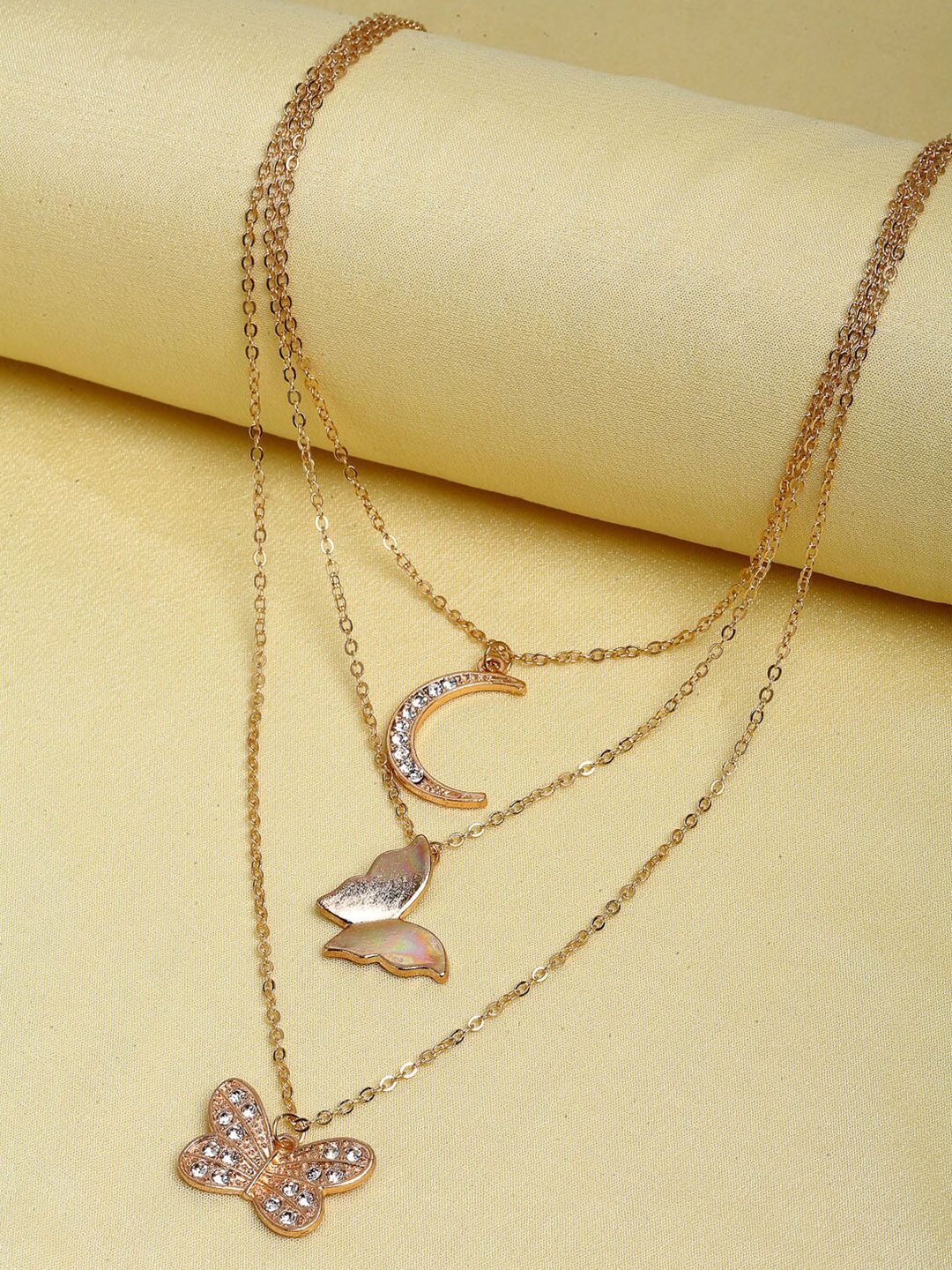 Ferosh Gold-Toned & White  Butterfly-Moon Layered Necklace Price in India