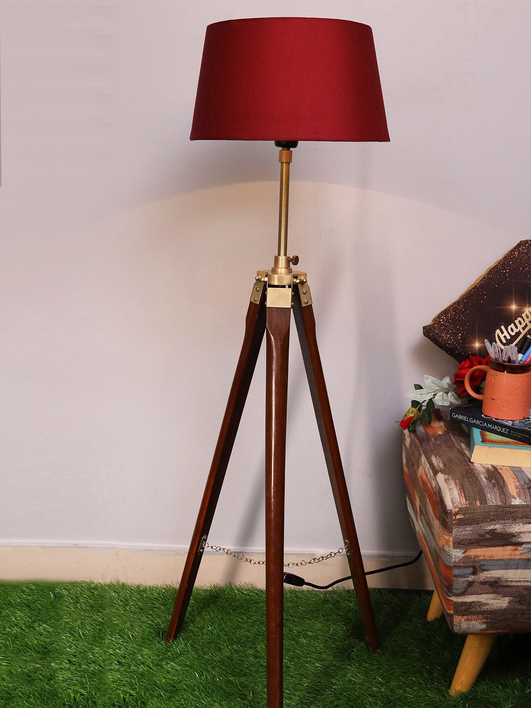 Homesake Red & Brown Tripod Floor Lamp with Shade Price in India