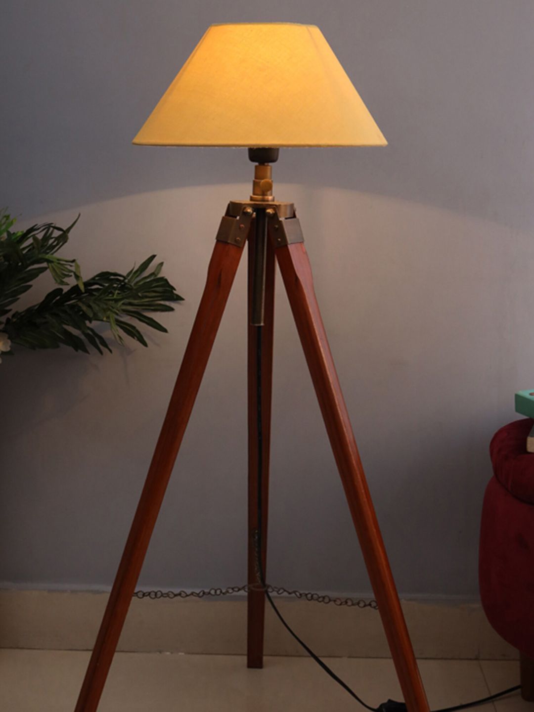 Homesake Yellow & Brown Tripod Floor Lamp with Shade Price in India