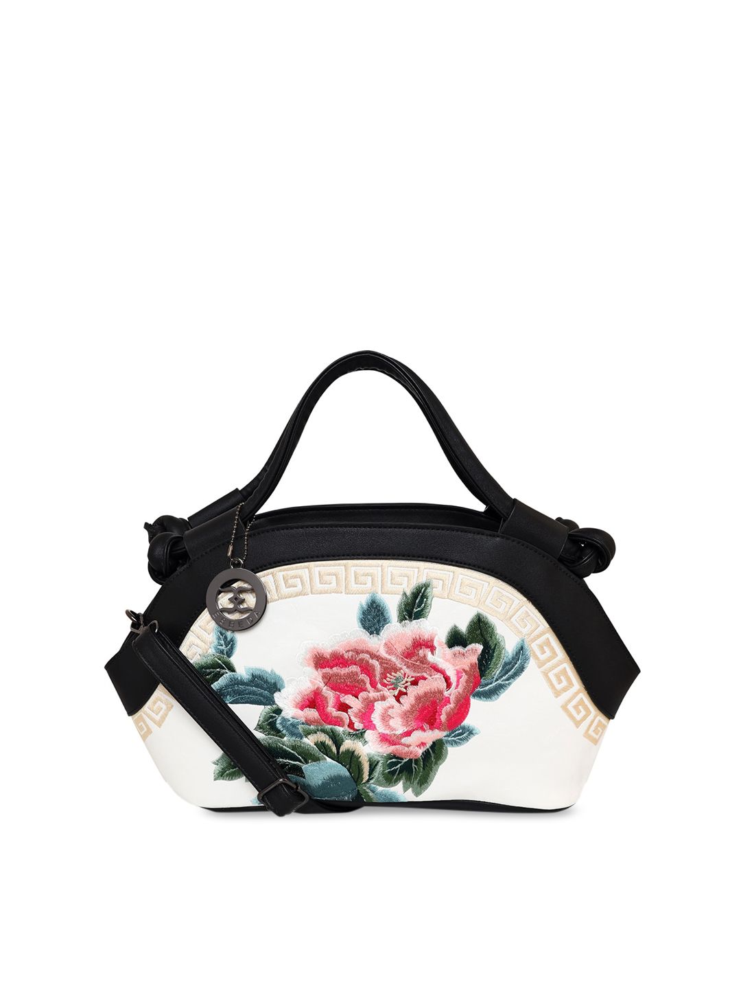 ESBEDA White Floral Embroidered Structured Handheld Bag Price in India