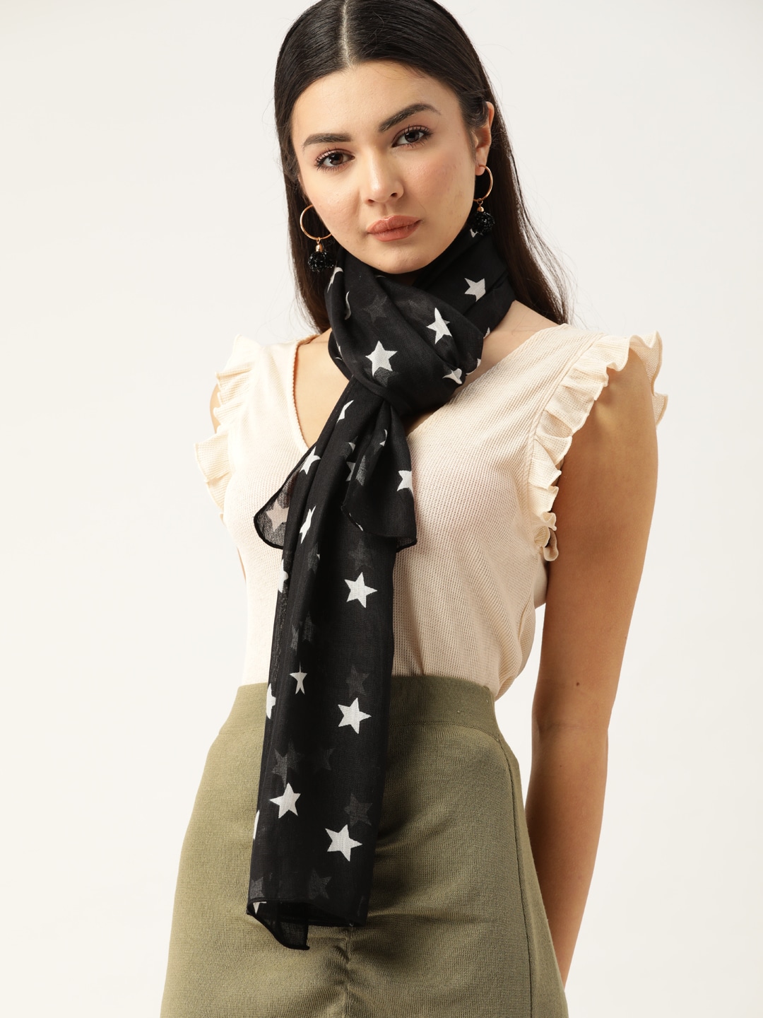 DressBerry Women Black & White Printed Scarf Price in India