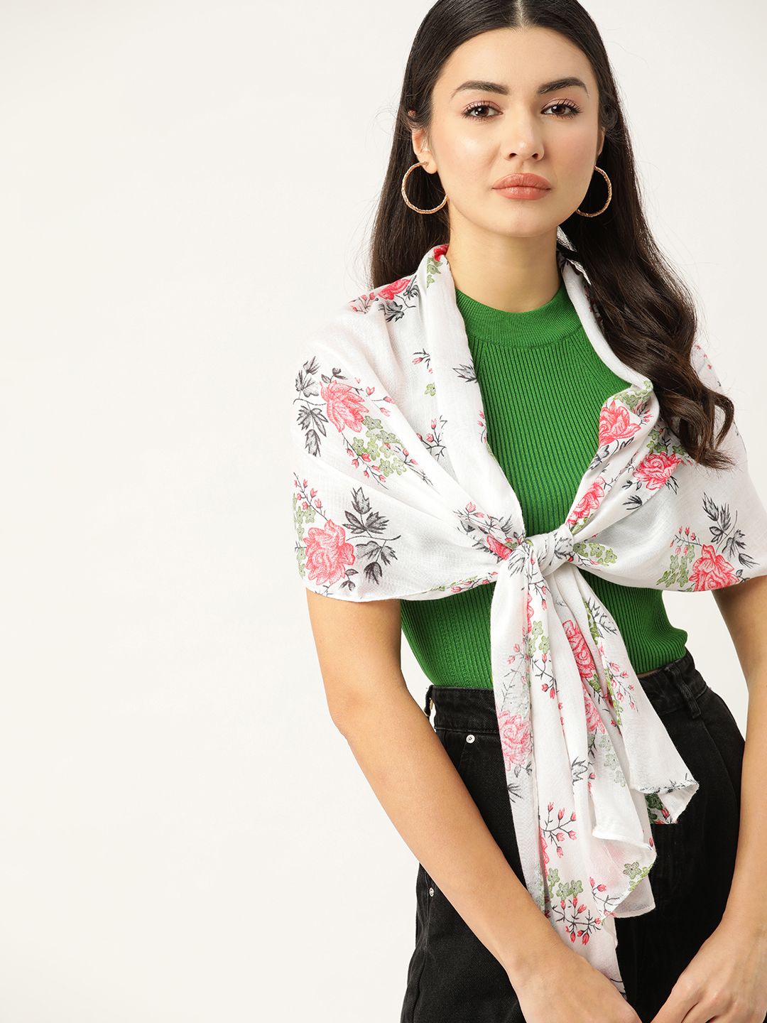 DressBerry Women White & Red Printed Scarf Price in India