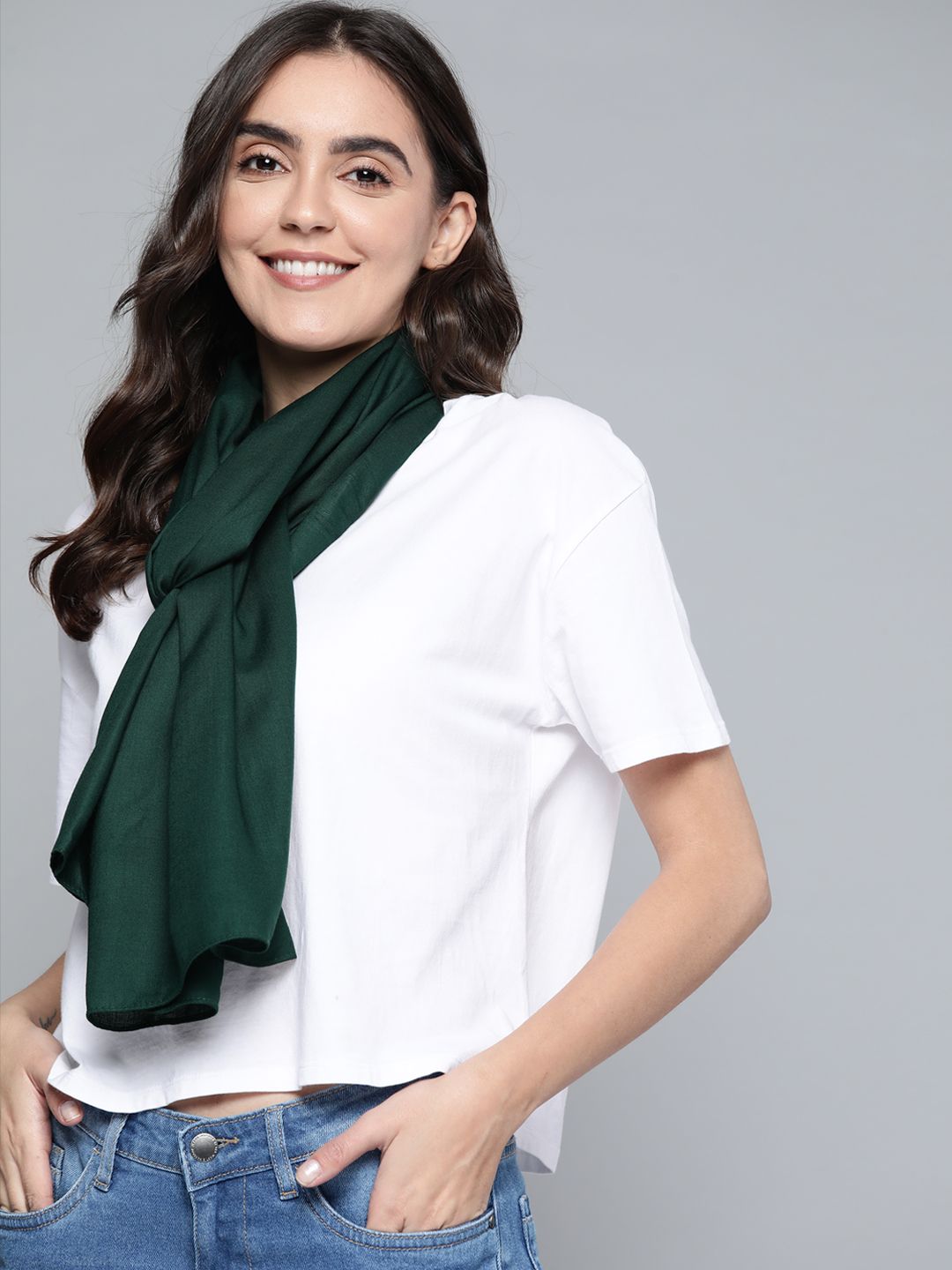 Mast & Harbour Women Green Solid Scarf Price in India