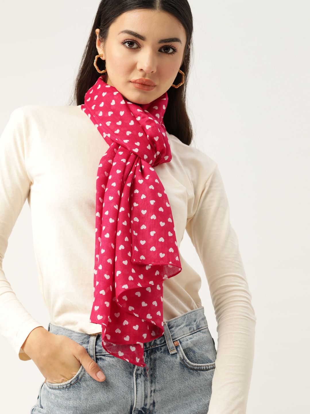 DressBerry Women Pink & White Printed Scarf Price in India
