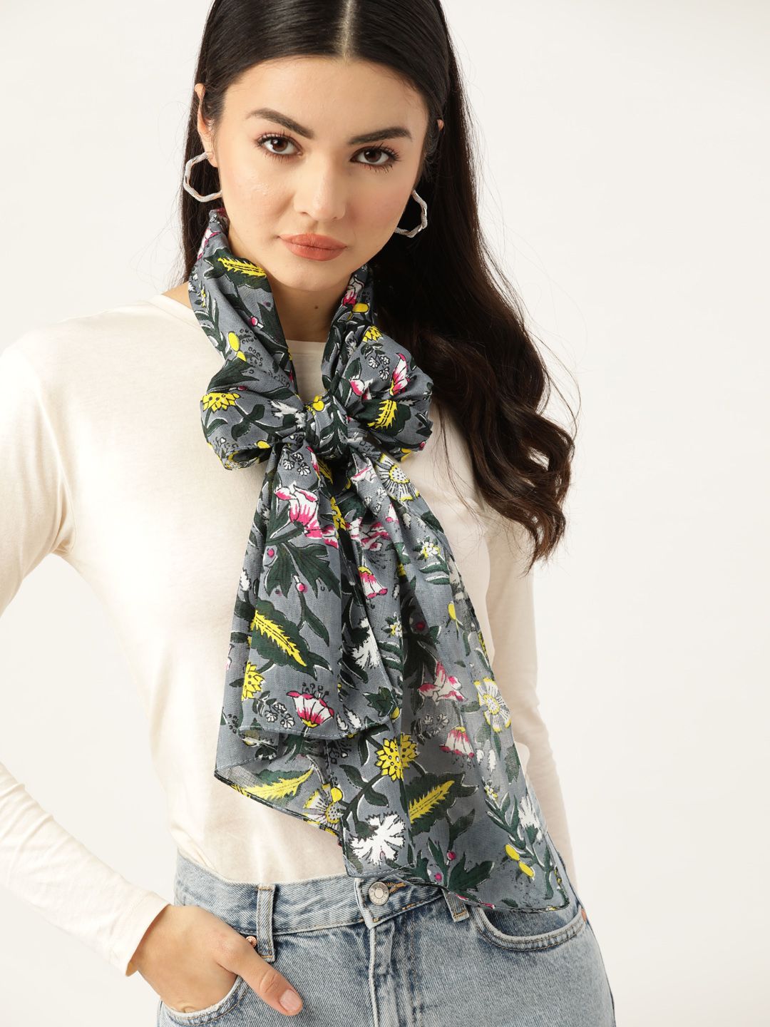 DressBerry Women Blue & Yellow Printed Scarf Price in India