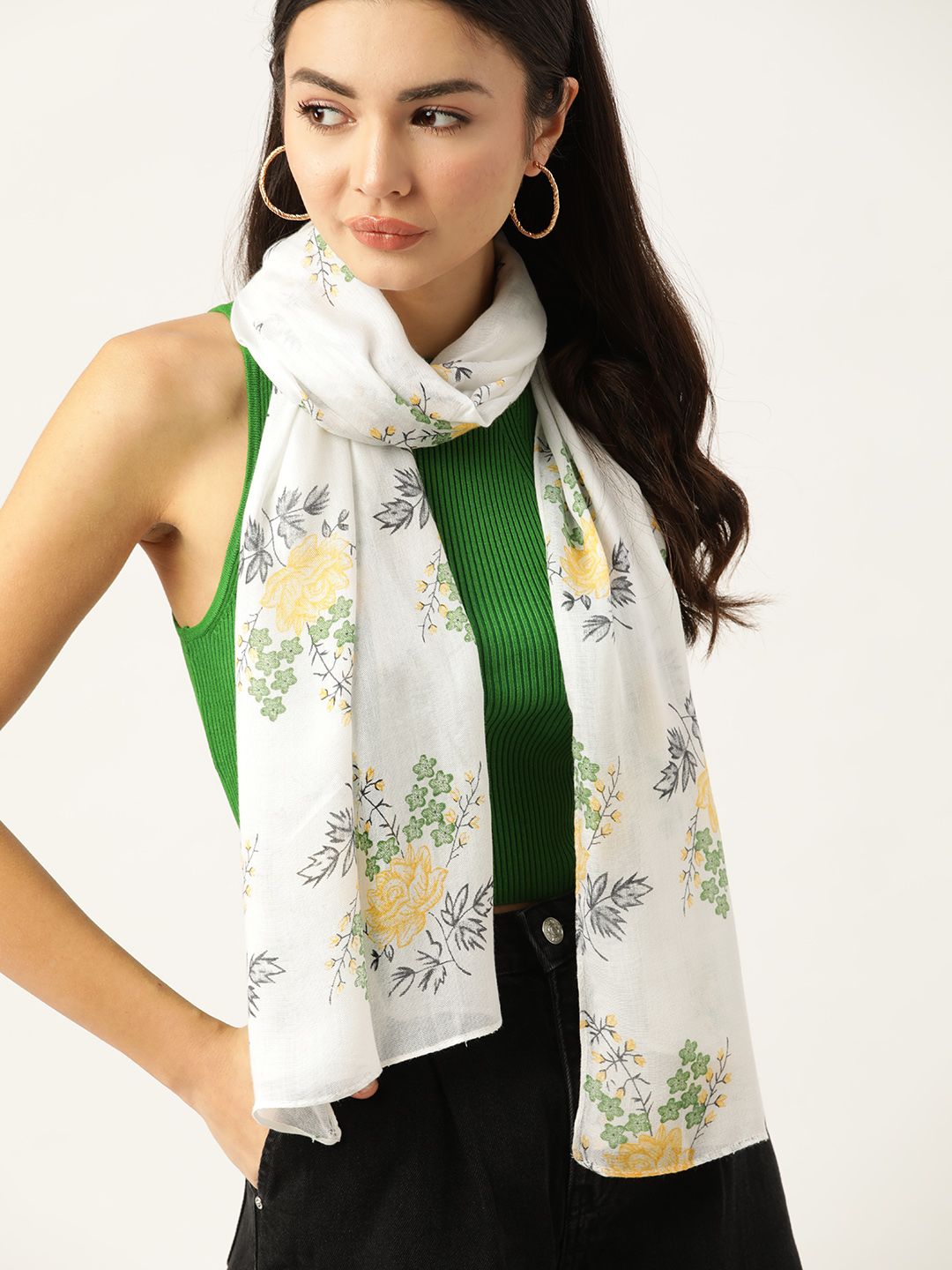 DressBerry Women Off White & Yellow Printed Scarf Price in India