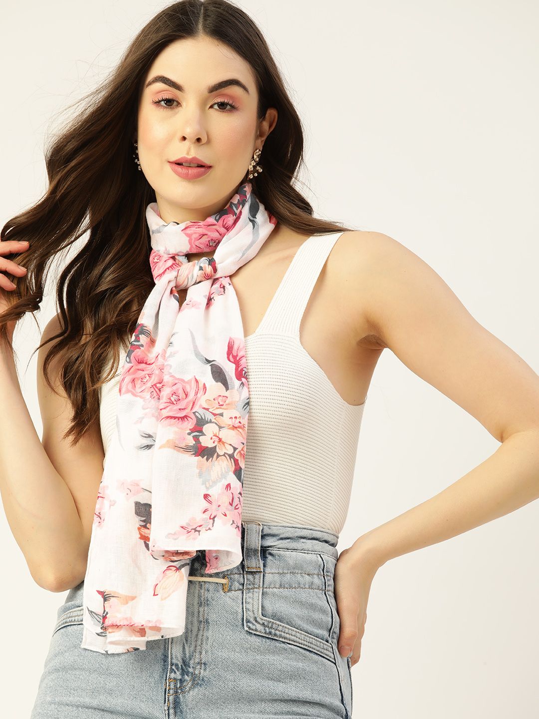 DressBerry Women Off White Floral Print Scarf Price in India
