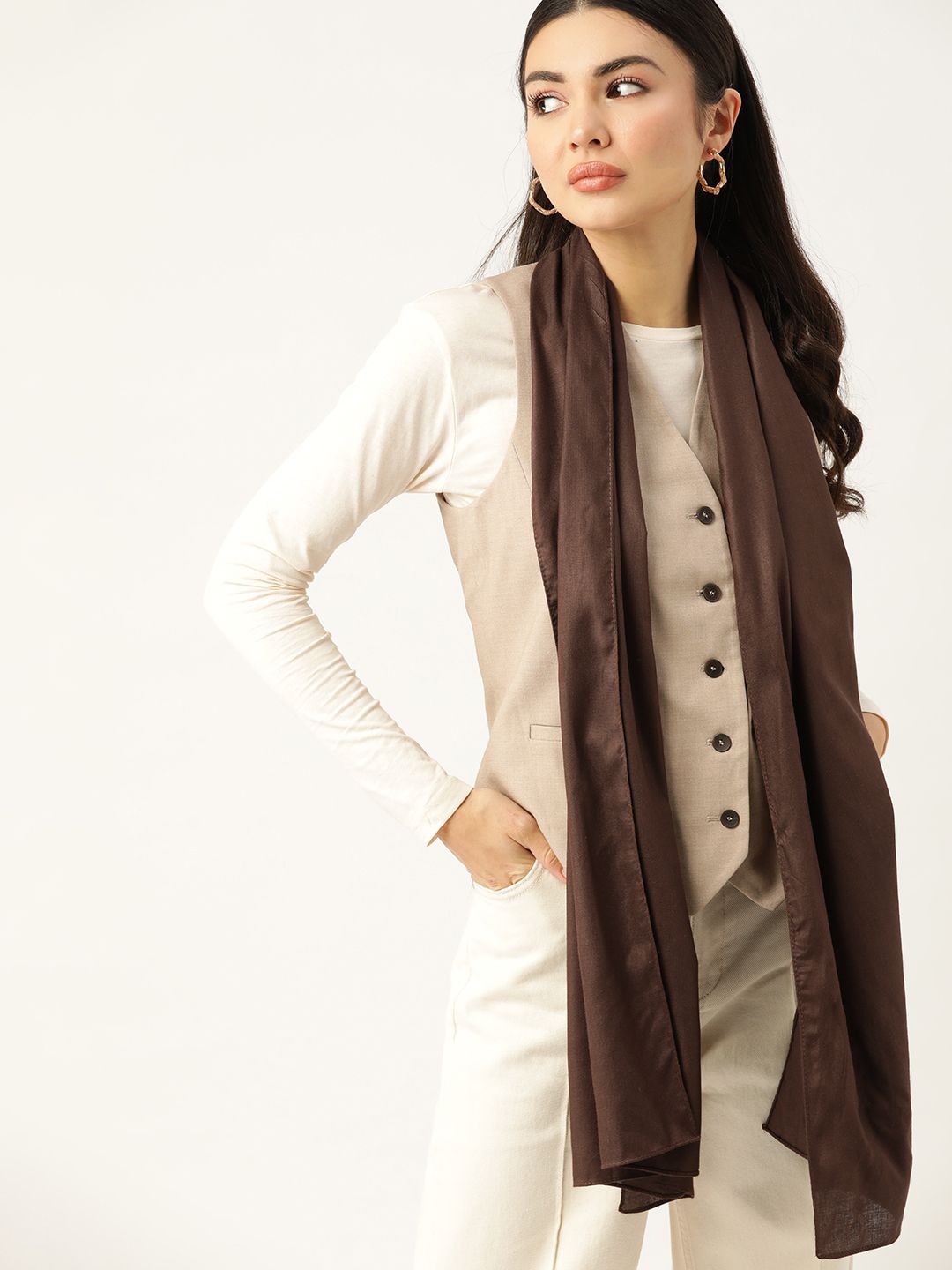 DressBerry Women Brown Solid Scarf Price in India