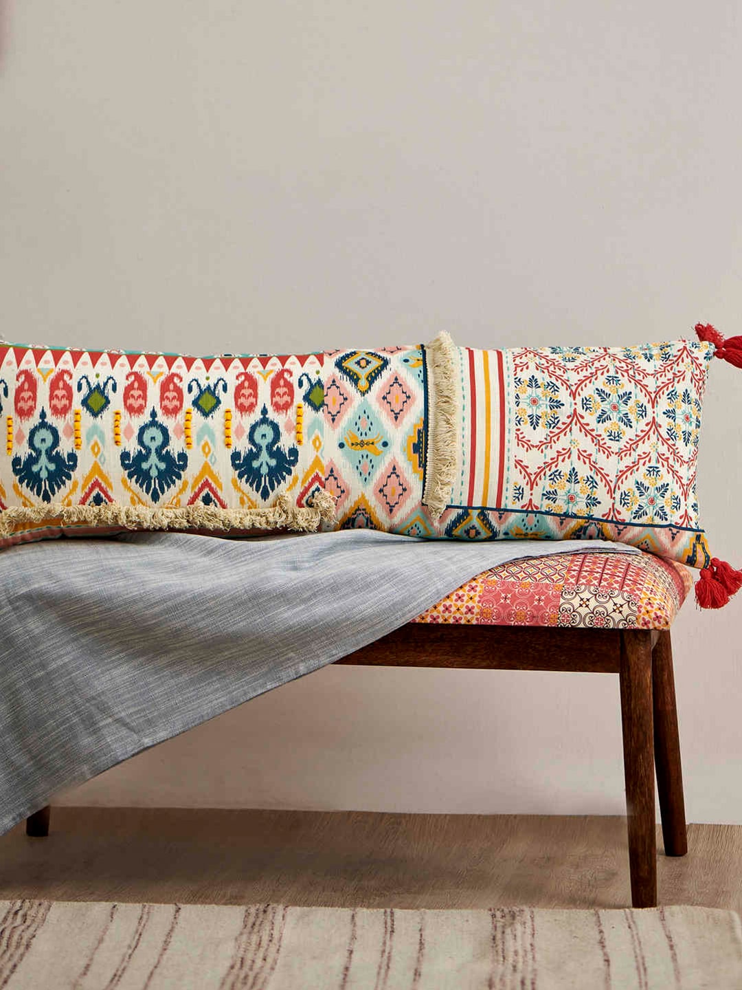 Chumbak Women Multicoloured Abstract Ikkat Design Single Long Pillow Cover Price in India