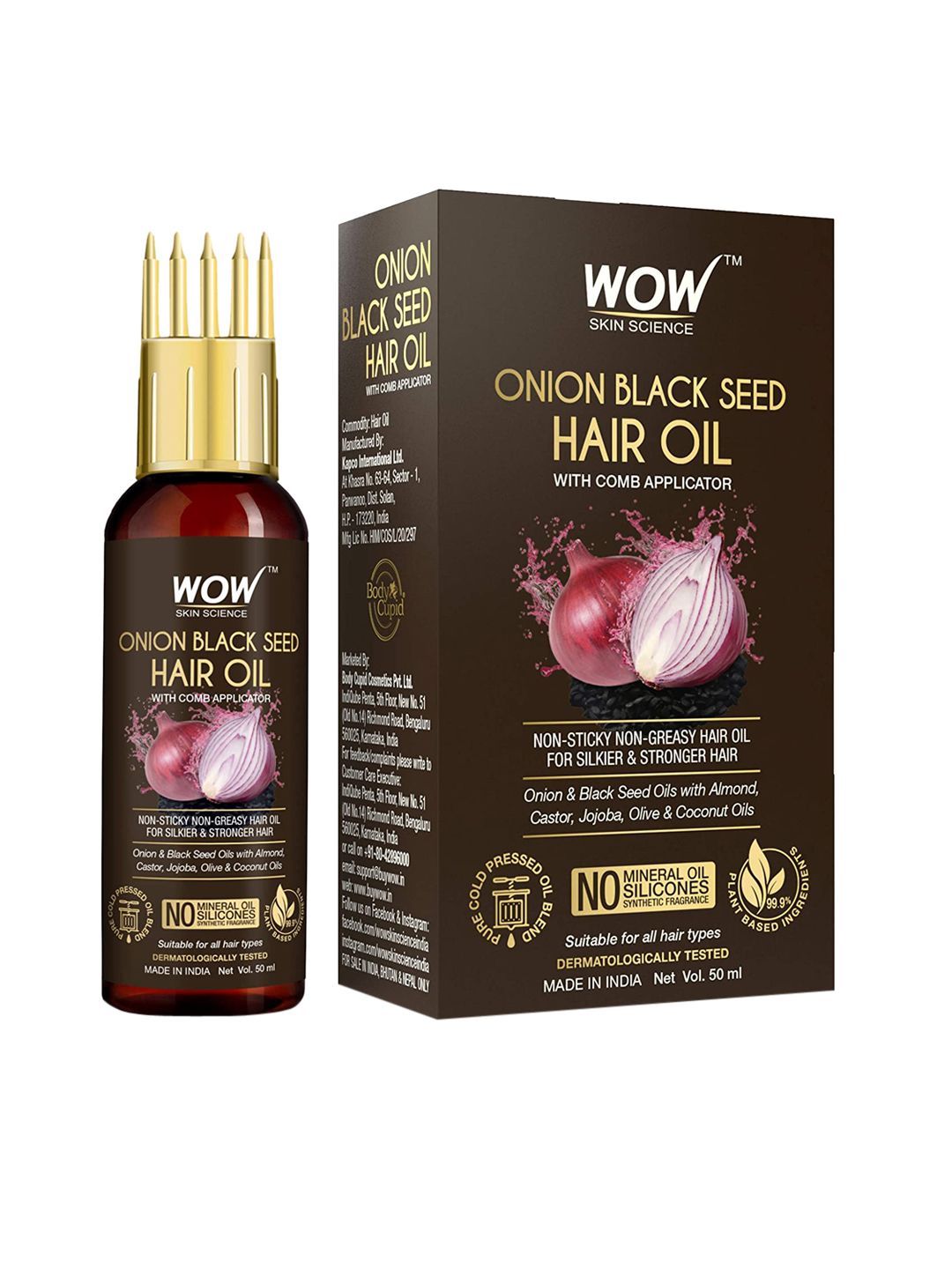 WOW Skin Science Onion Black Seed Hair Oil With Comb Applicator - 50 ml Price in India