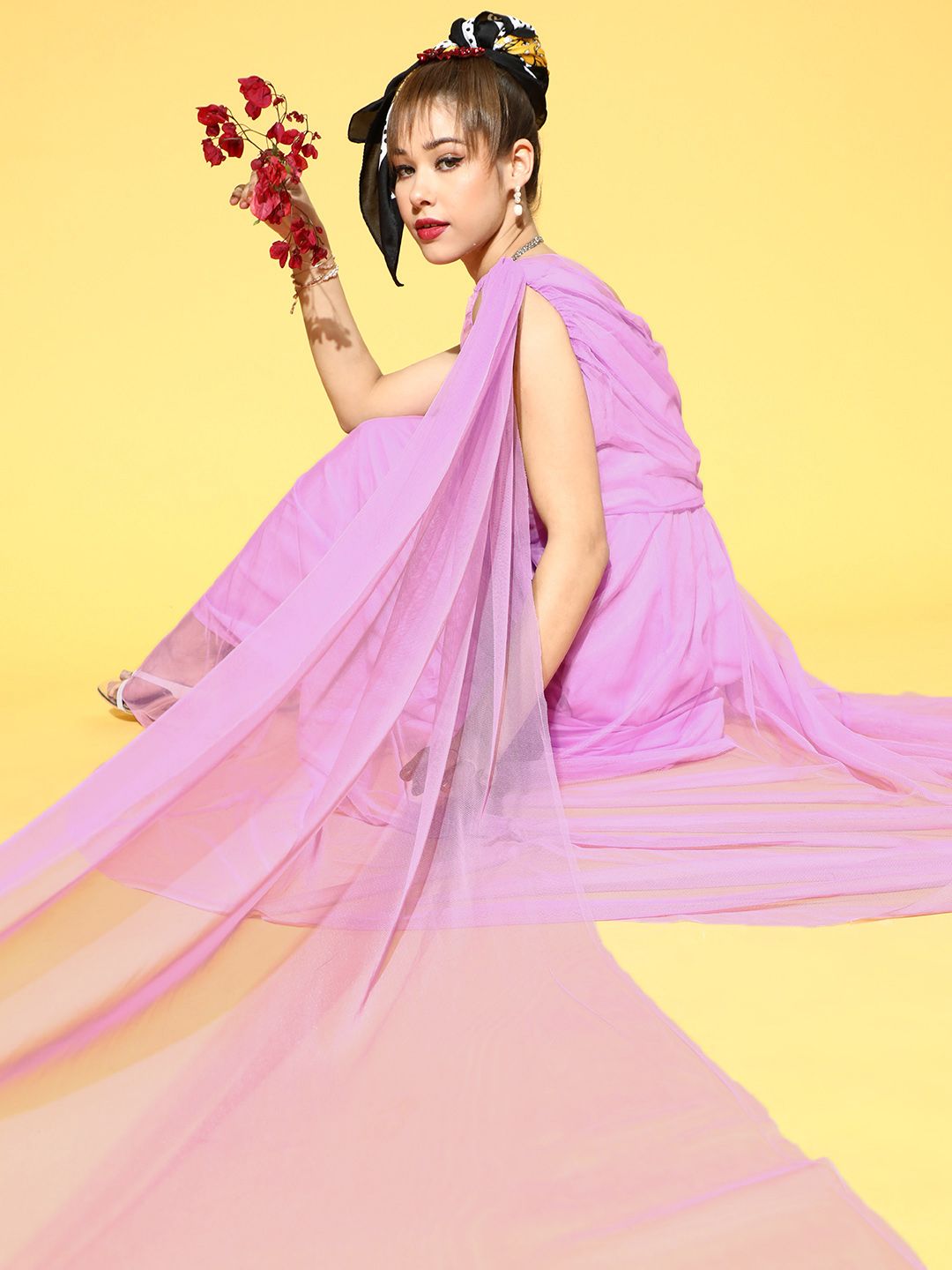 U&F Women Elegant Lavender Solid One-Shoulder Dress Price in India