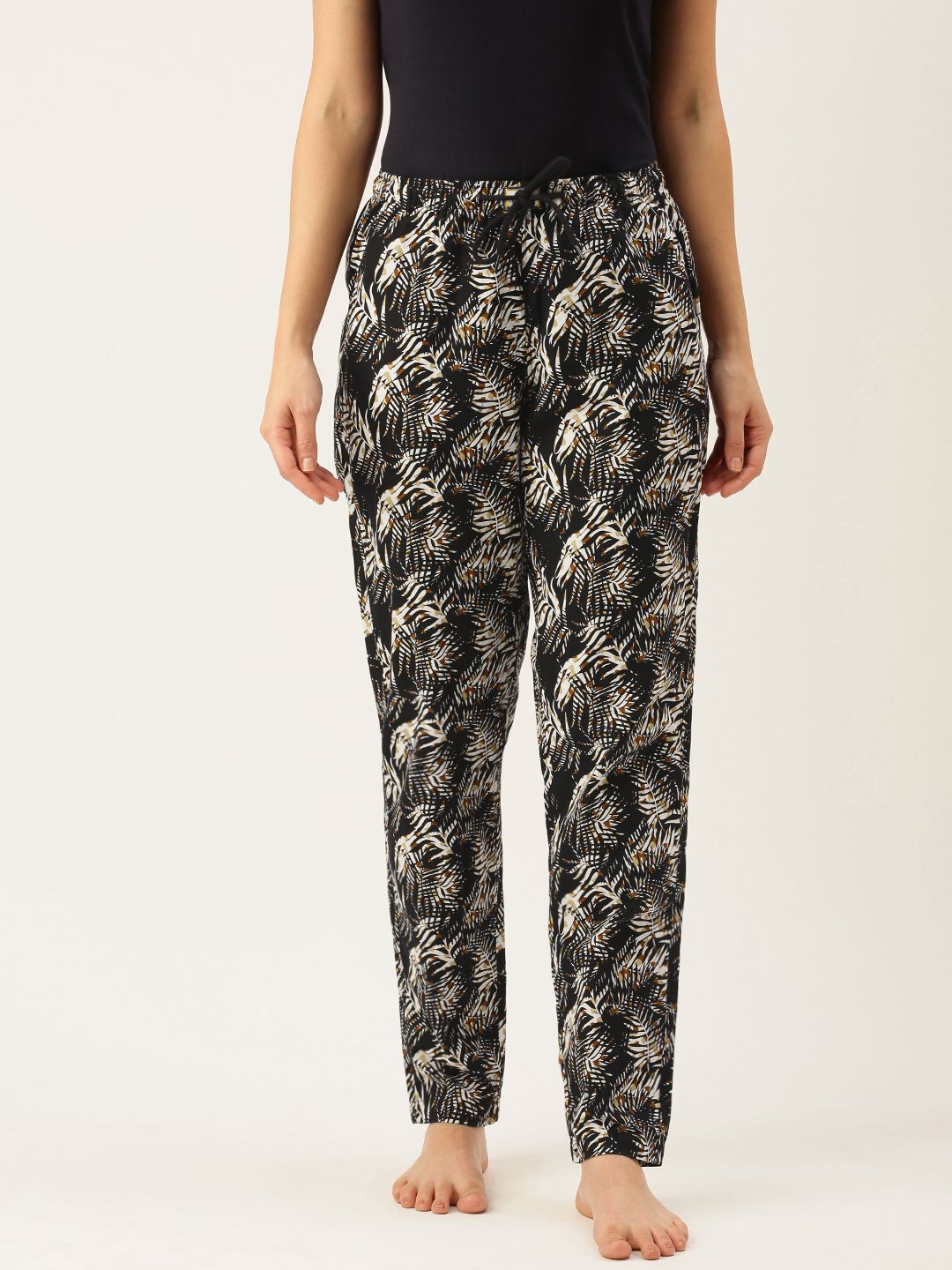 Bene Kleed Women Black Printed Cotton Lounge Pants Price in India