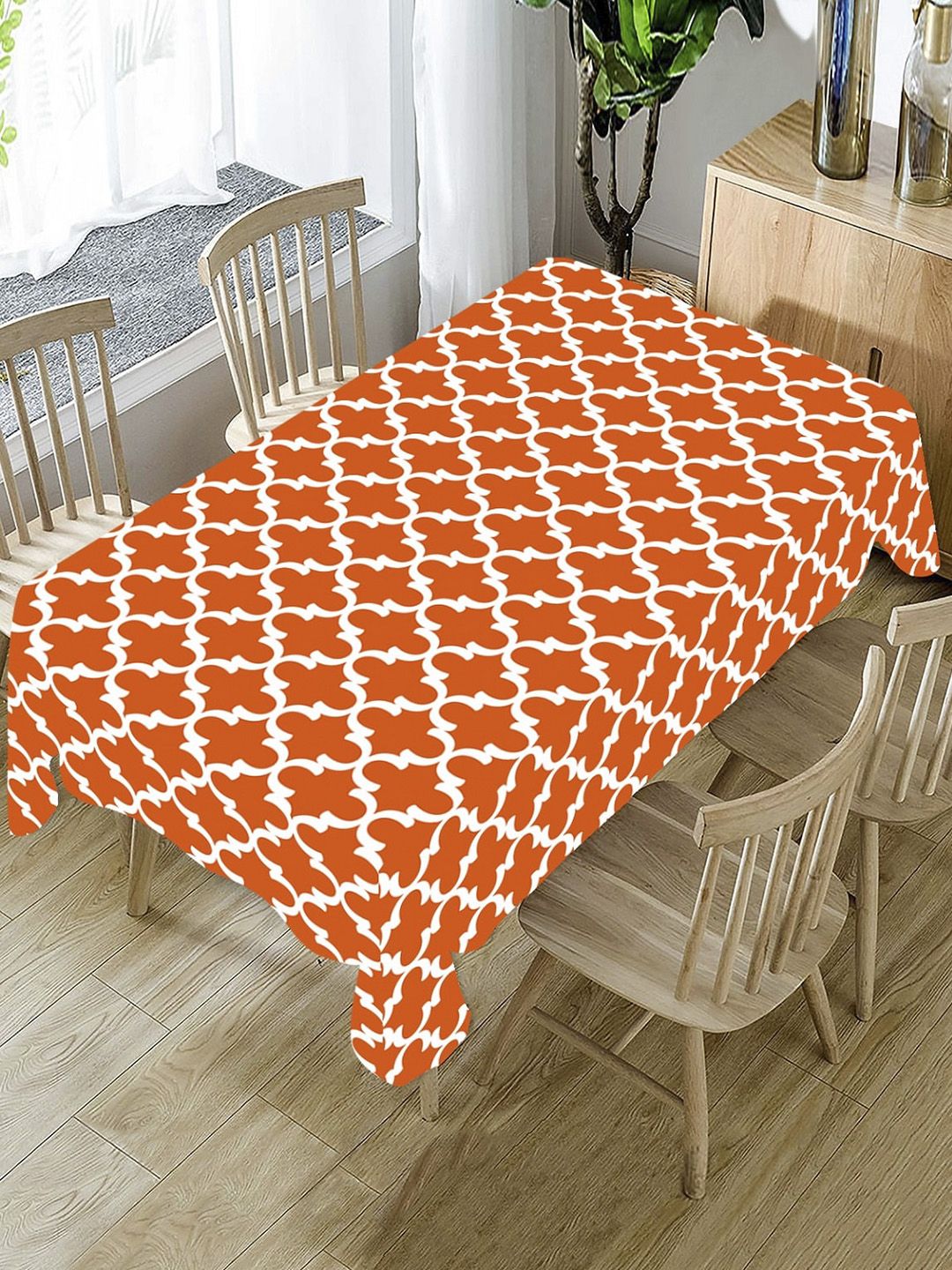 AEROHAVEN Orange & White Digital Printed 4-Seater Rectangle Table Cover Price in India