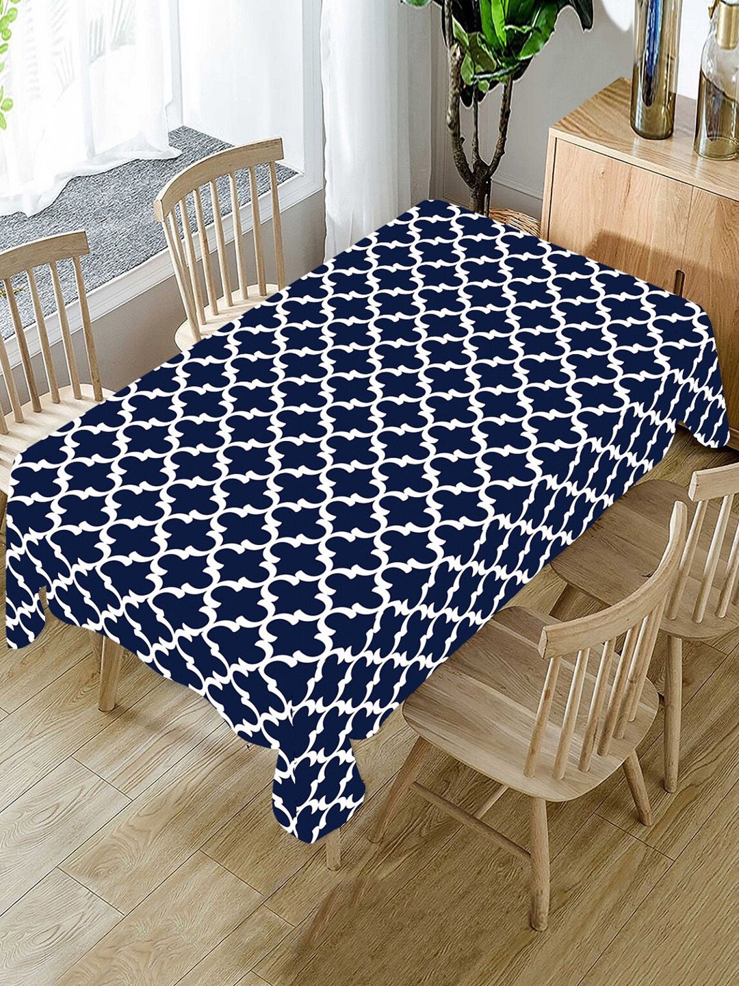 AEROHAVEN Blue & White Digital Printed 4-Seater Rectangle Table Cover Price in India