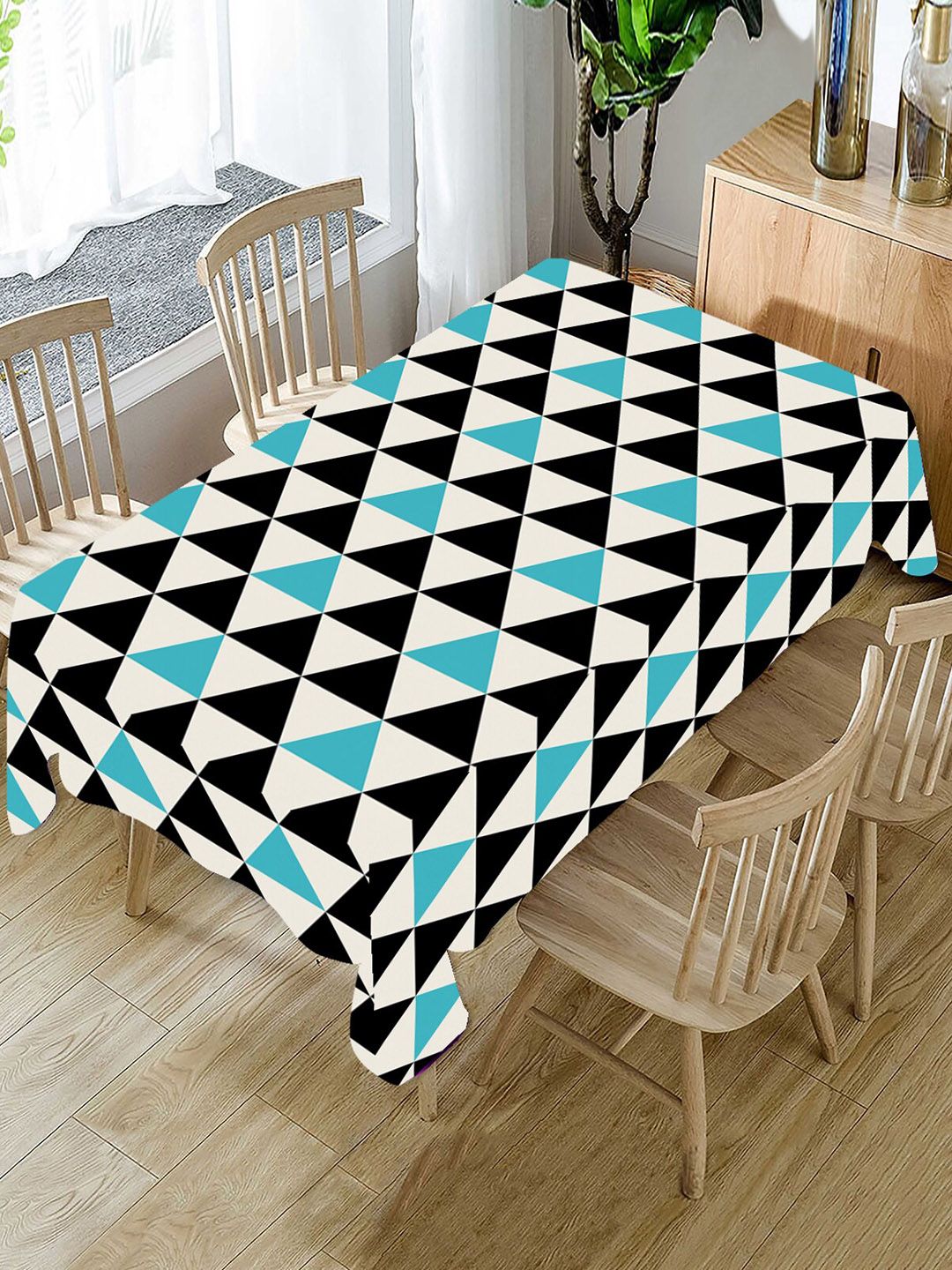 AEROHAVEN White & Blue Digital Printed 4-Seater Rectangle Table Cover Price in India