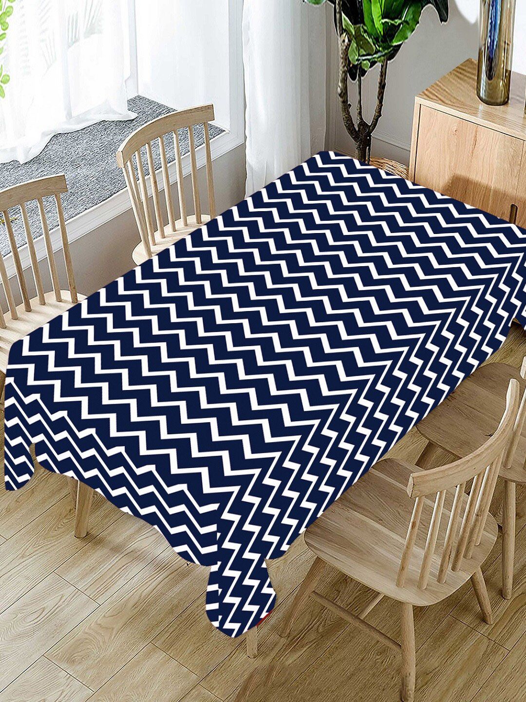 AEROHAVEN Blue 4-Seater Geometric Cotton Table Cover Cloth Price in India
