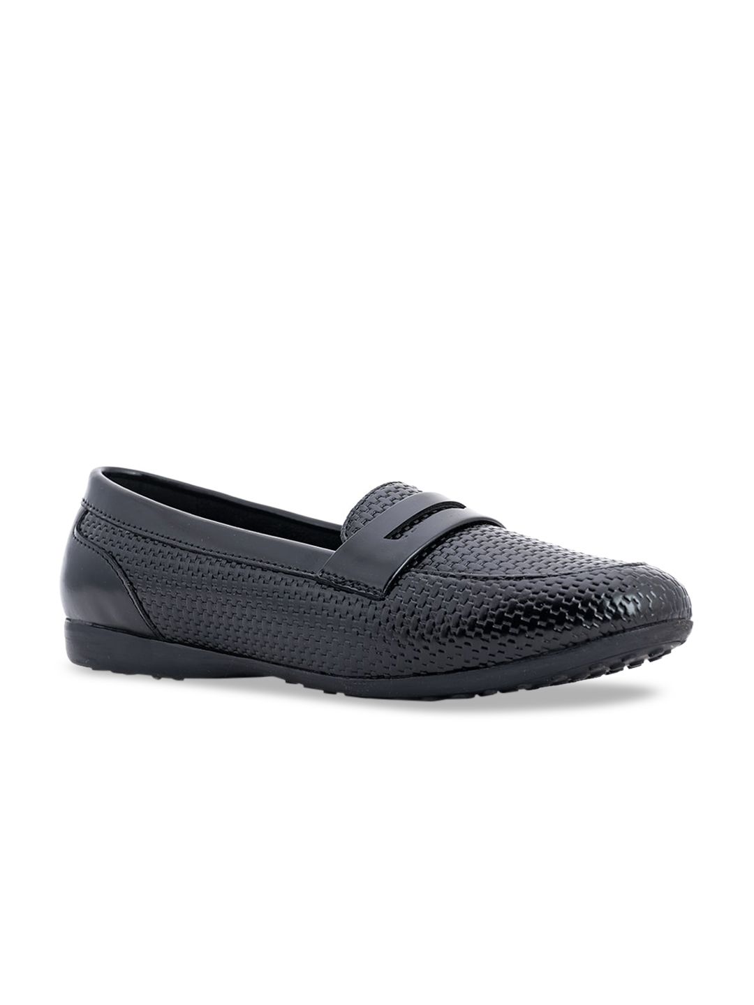 Khadims Women Black Textured Loafers Price in India