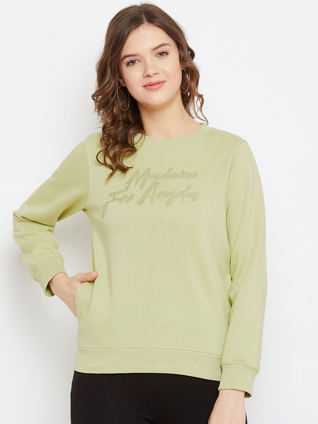 Madame Women Green Sweatshirt Price in India