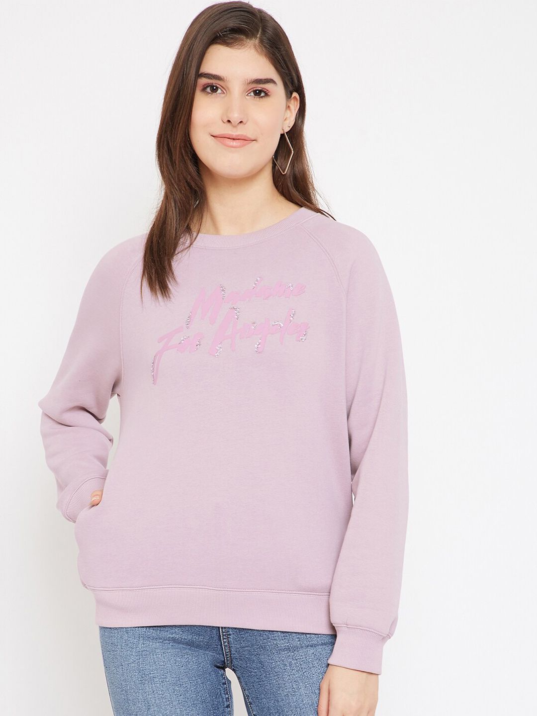 Madame Women Mauve Printed Sweatshirt Price in India