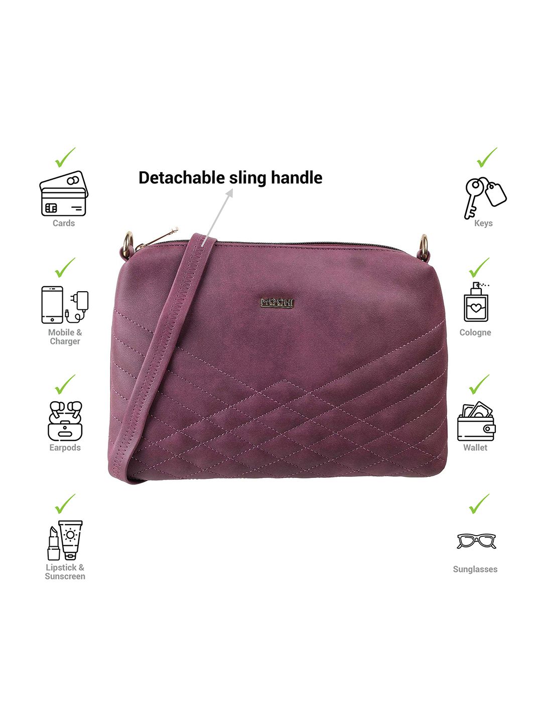 Buy Mochi Purple Geometric Embellished Structured Sling Bag with