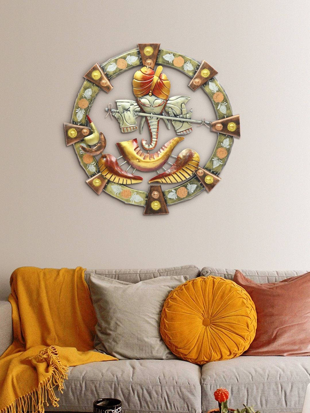 Aapno Rajasthan Golden Brown Ganesha Wall Art Price in India