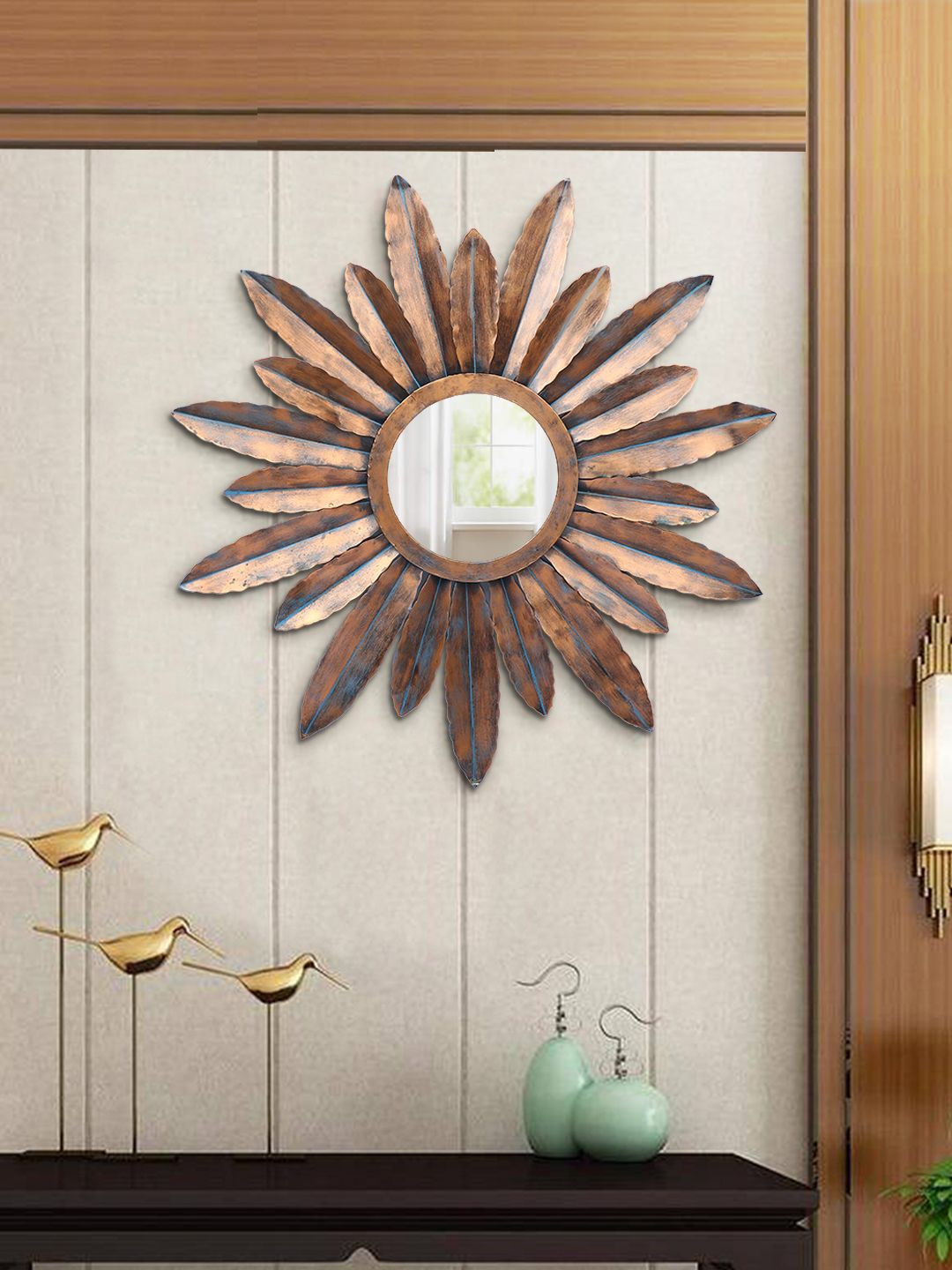 Aapno Rajasthan Gold-Toned Petal Design Majestic Round Mirror Price in India