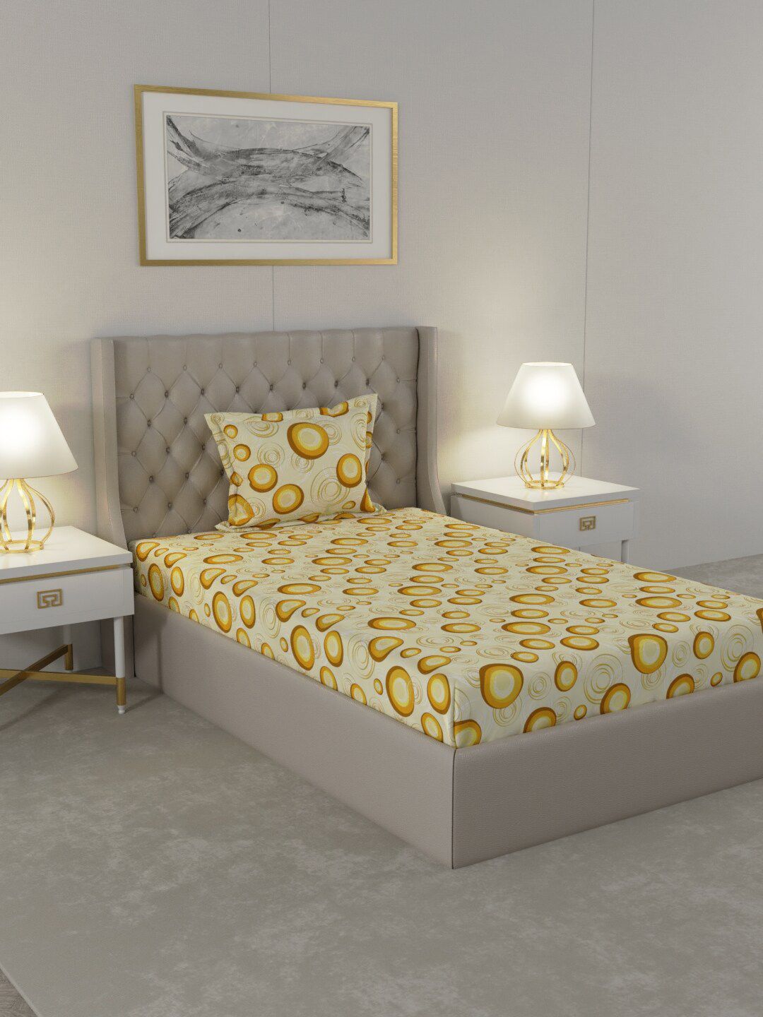 Raymond Home Yellow Geometric 104 TC Single Bedsheet with 1 Pillow Cover Price in India