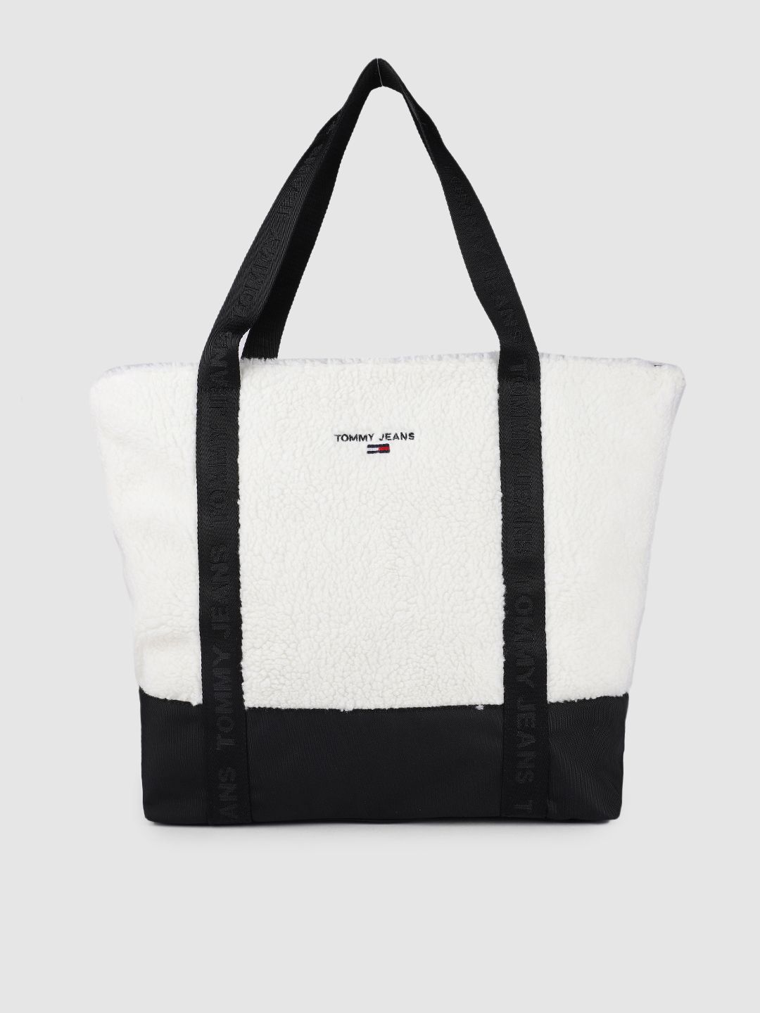Tommy Hilfiger White Faux Fur Structured Tote Bag Price in India