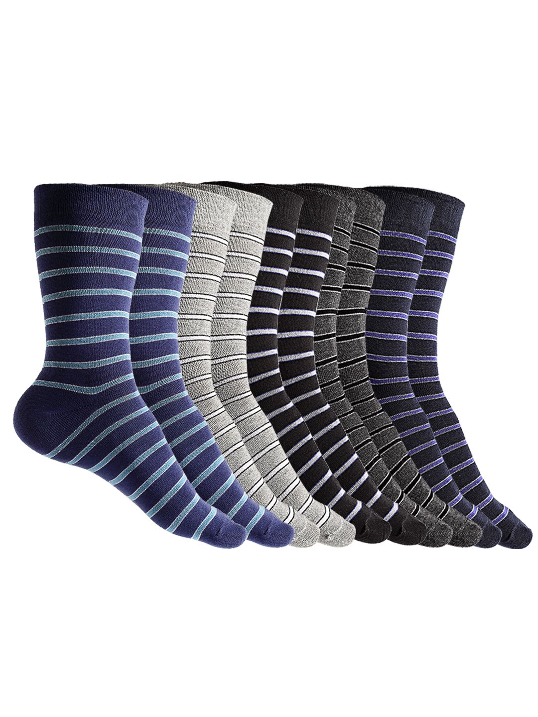 Texlon Men Pack Of 5 Assorted Striped Calf-Length Socks