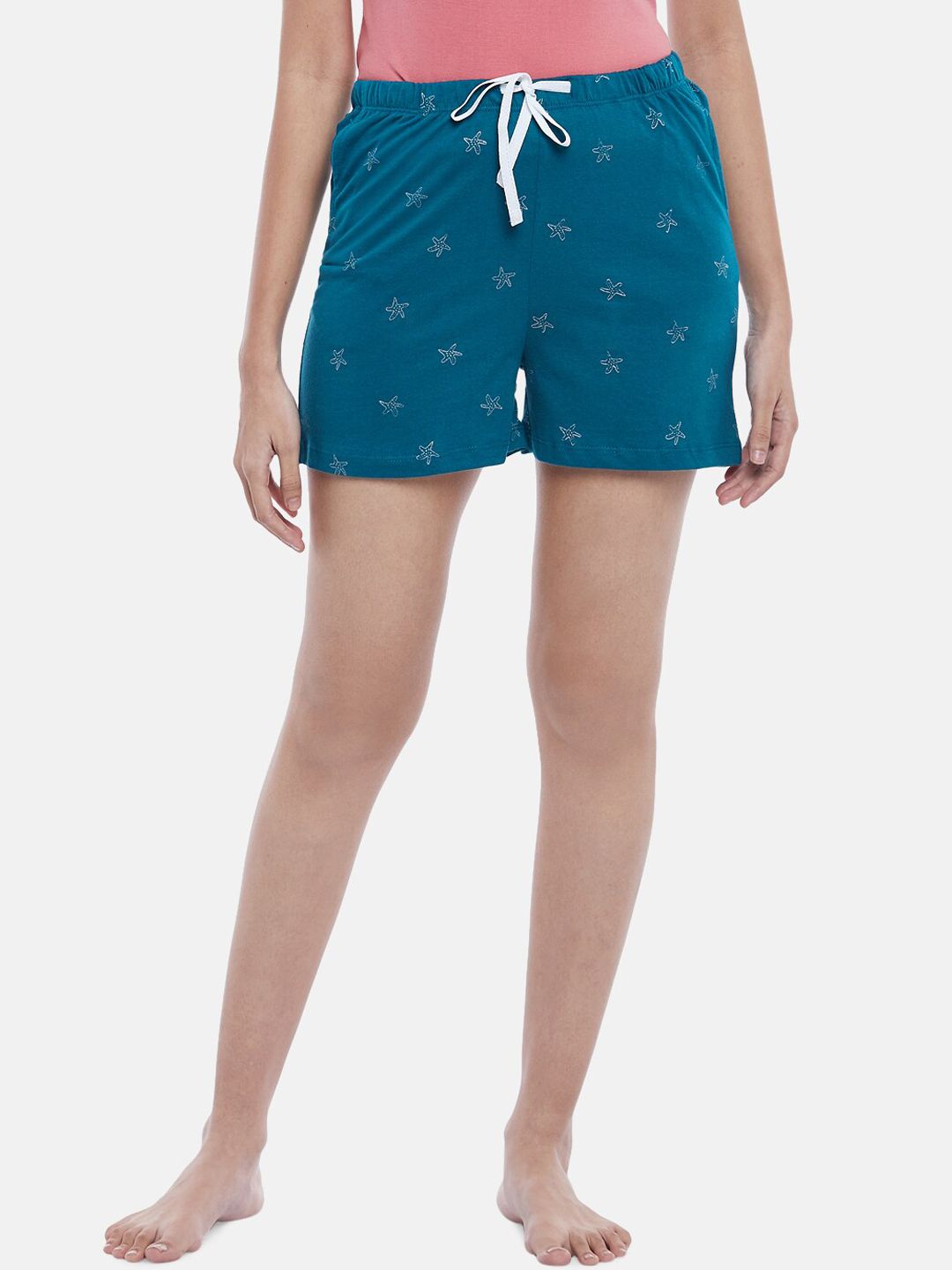Dreamz by Pantaloons Women Blue Printed Pure Cotton Lounge Shorts Price in India
