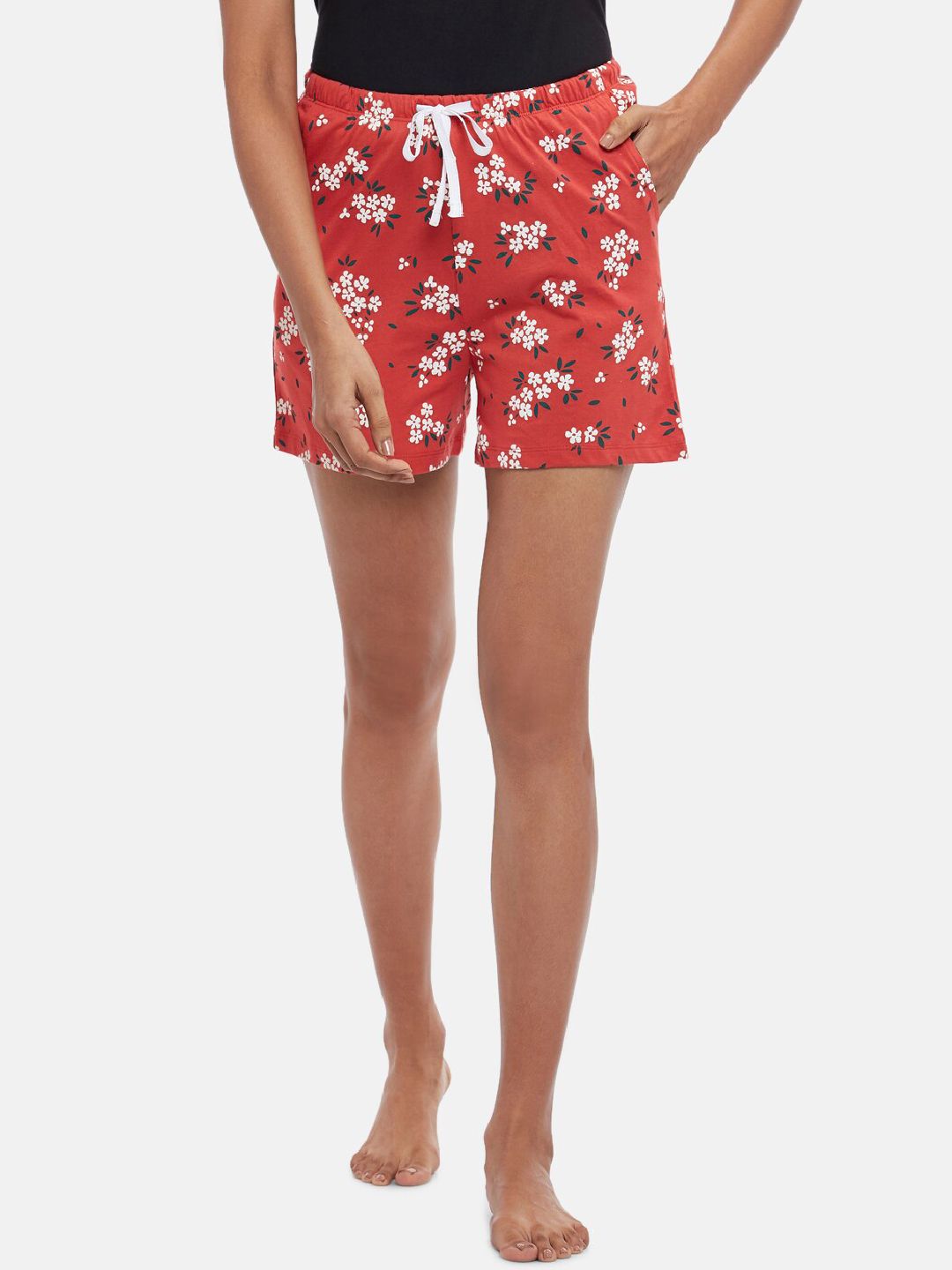 Dreamz by Pantaloons Women Red Printed Pure Cotton Lounge Shorts Price in India