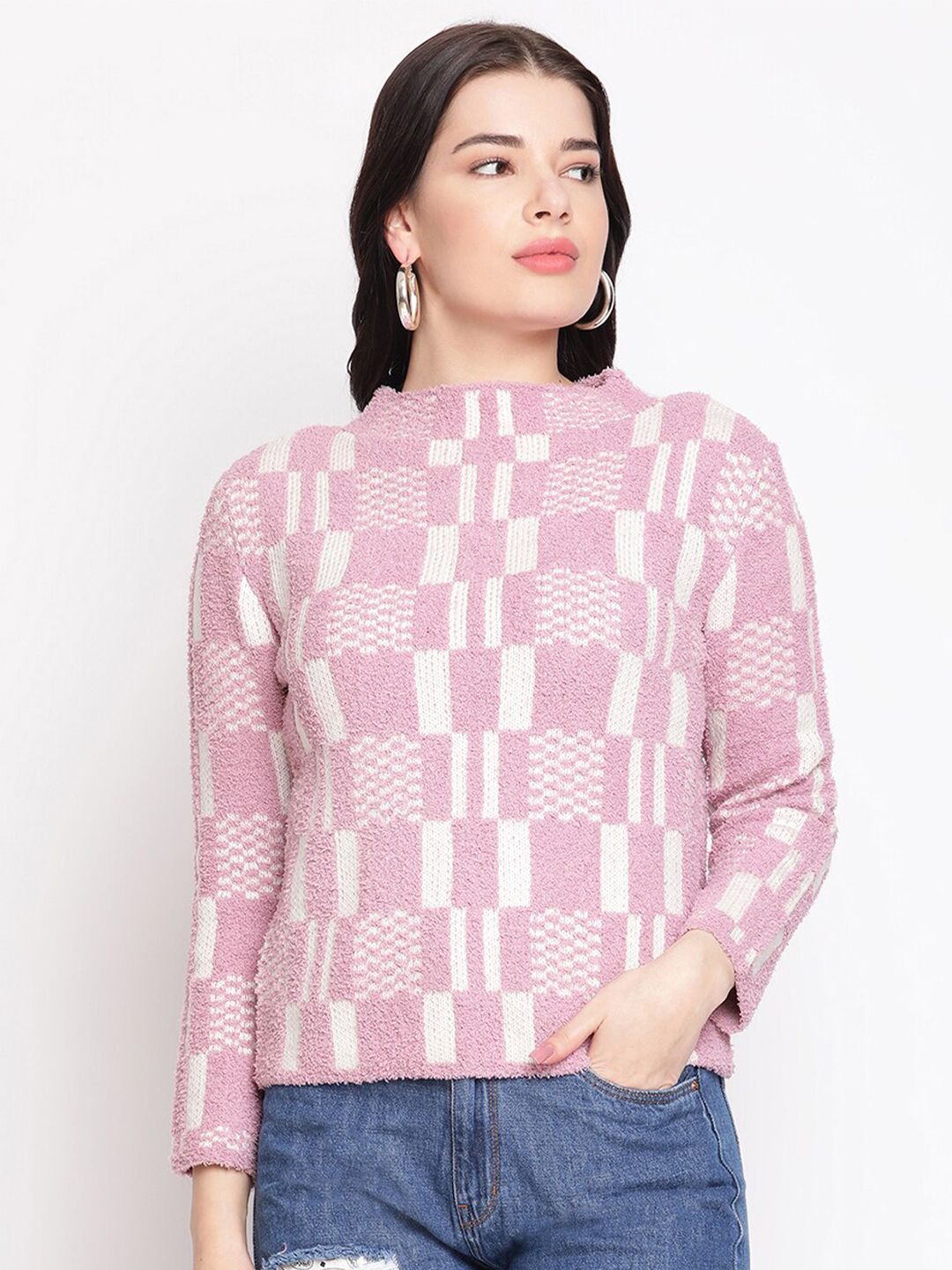 Madame Women Mauve & White Printed Pullover Price in India