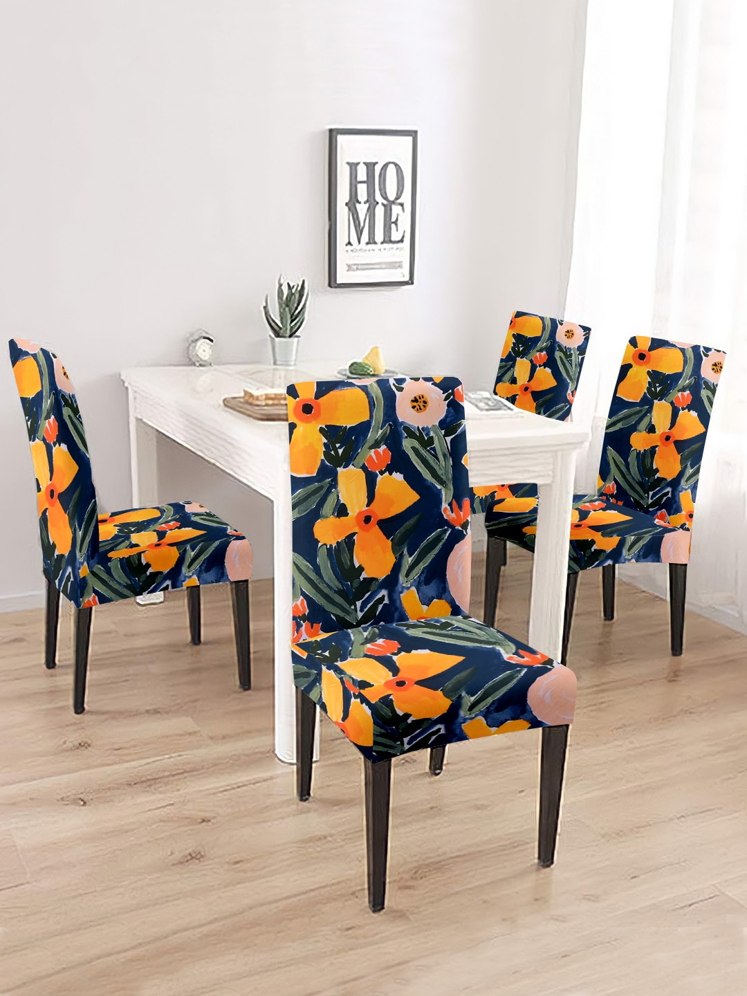 Aura Set Of 4 Grey & Blue Printed Chair Covers Price in India