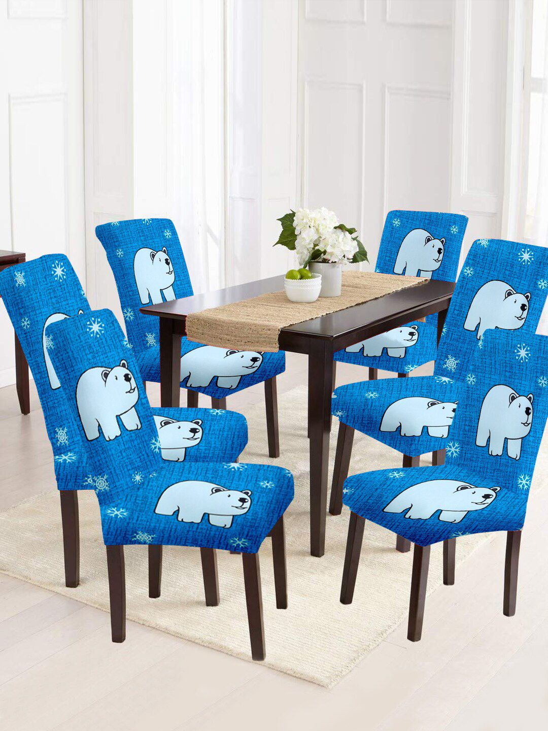 Aura Set Of 6 Blue Printed Chair Covers Price in India