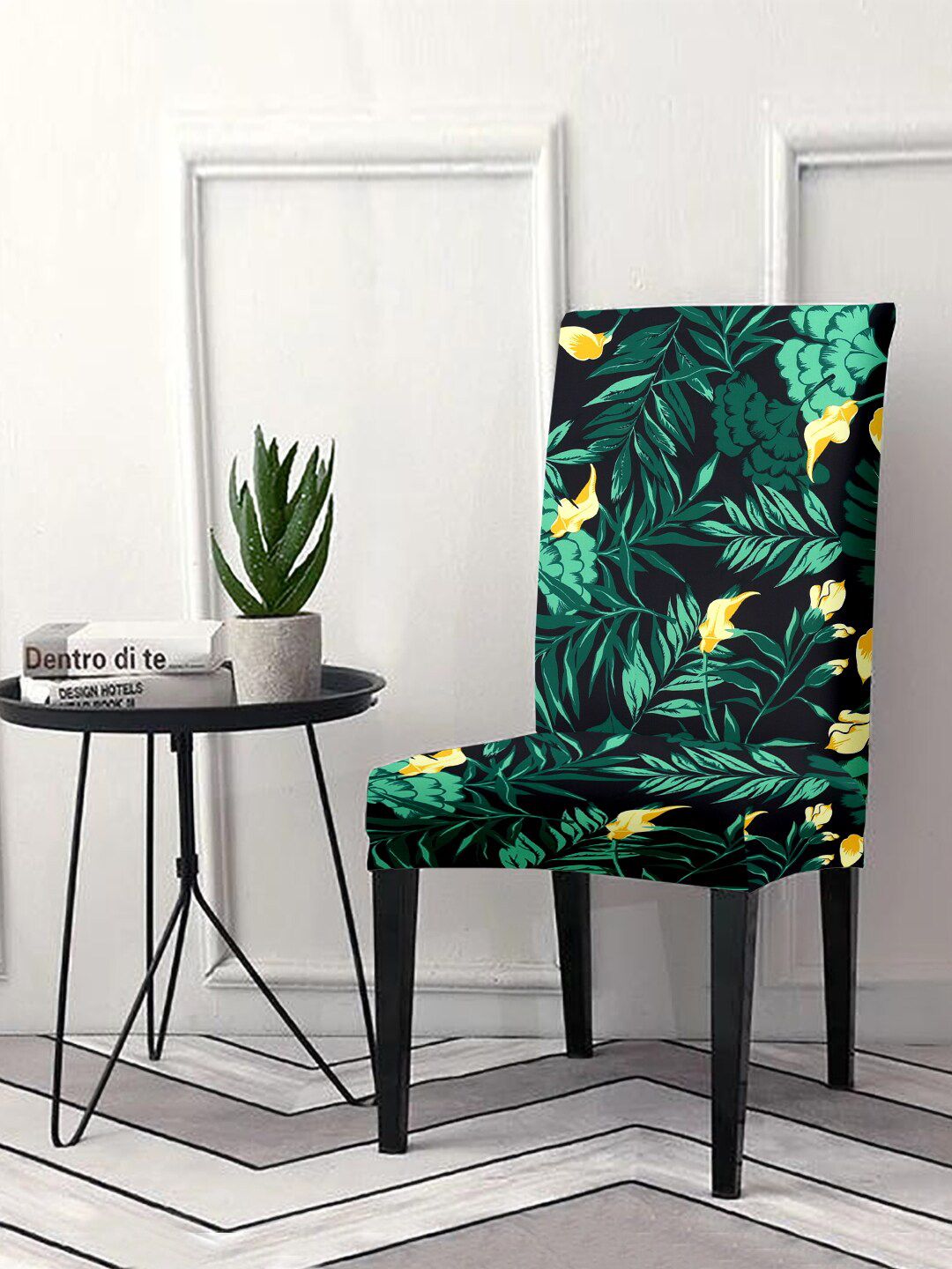 Aura Green & Yellow Printed Chair Cover Price in India